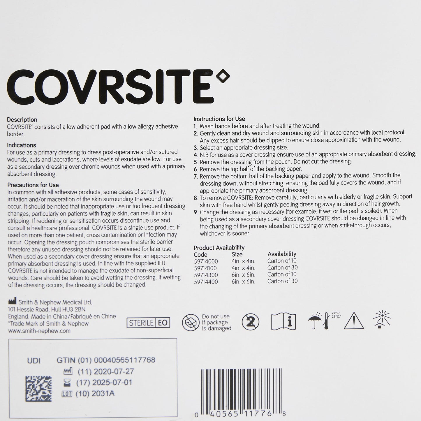 DRESSING, COVRSITE 6"X6" (30/BX10BX/CS)