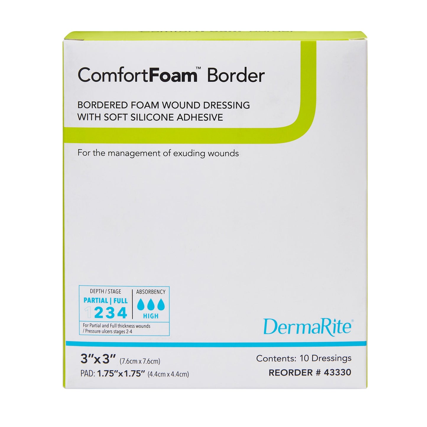 DRESSING, COMFORT FOAM BORDER 3"X3" (10/BX)