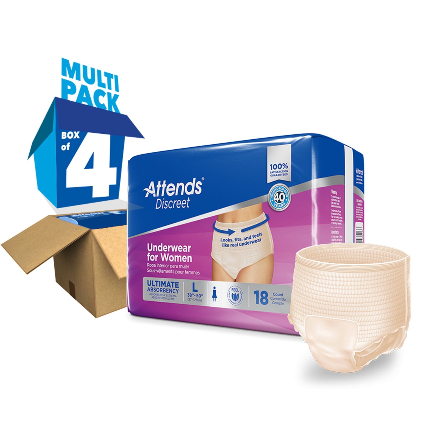UNDERWEAR, DISCREET ATTENDS FML LG (18/BG 4BG/CS)