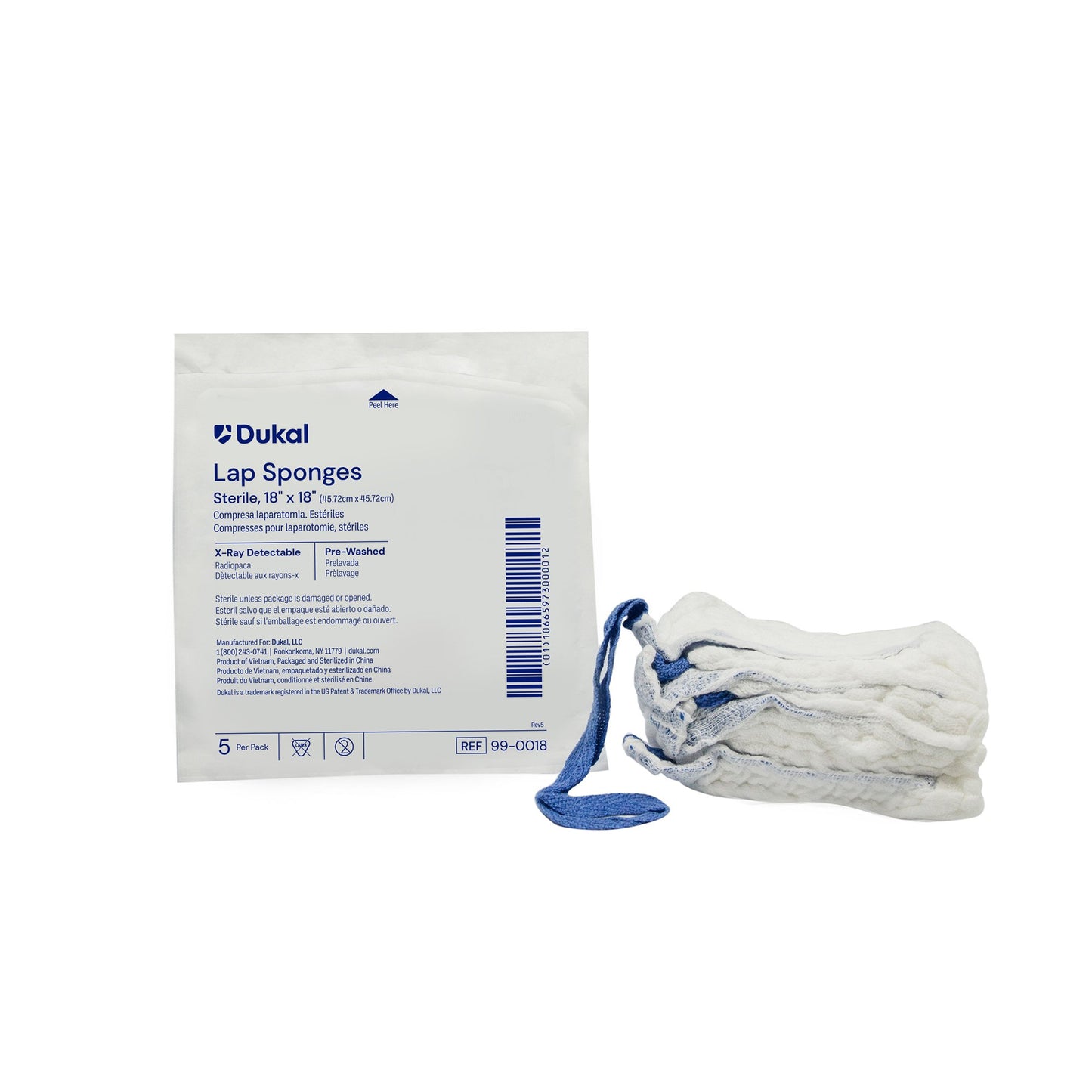 SPONGE, LAP STR 18X18 (5/PK 40PK/CS)
