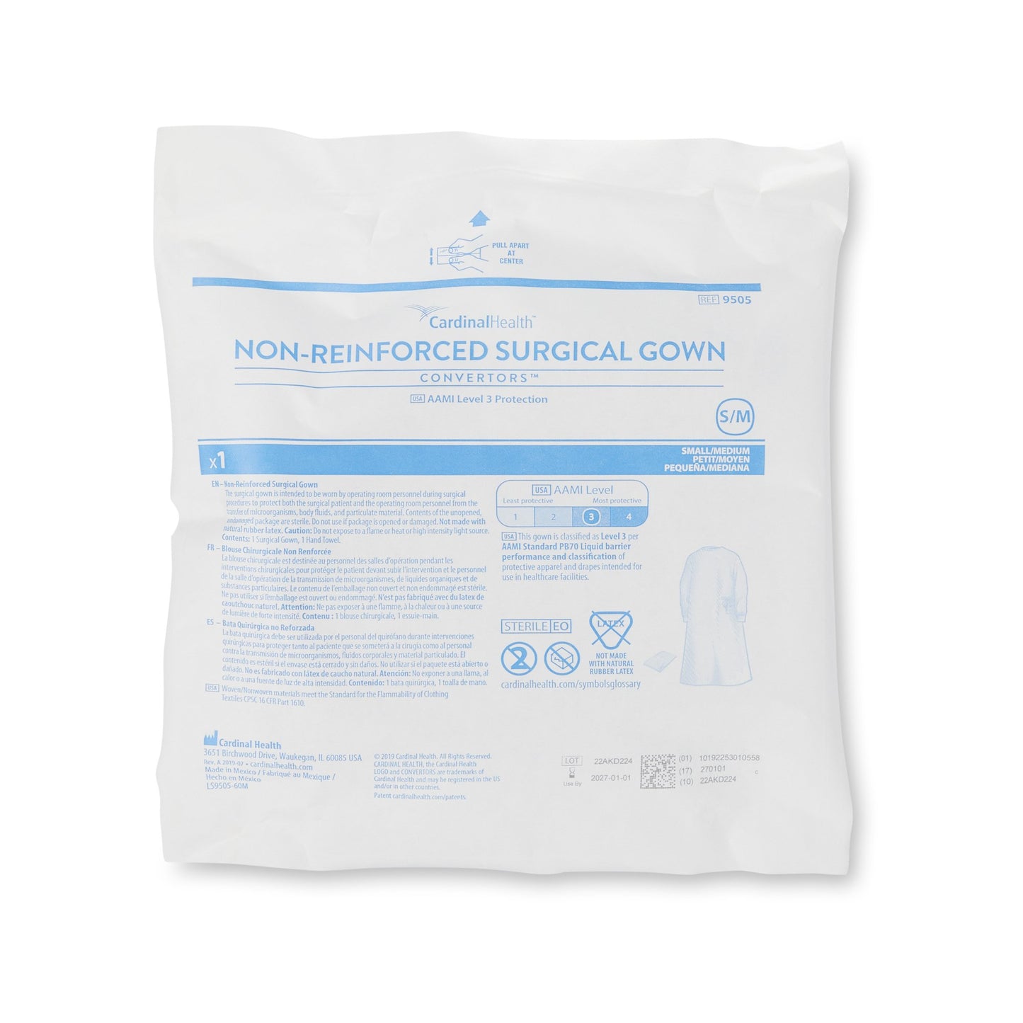 GOWN, SURG UNREINF A9505 SM (20/CS)