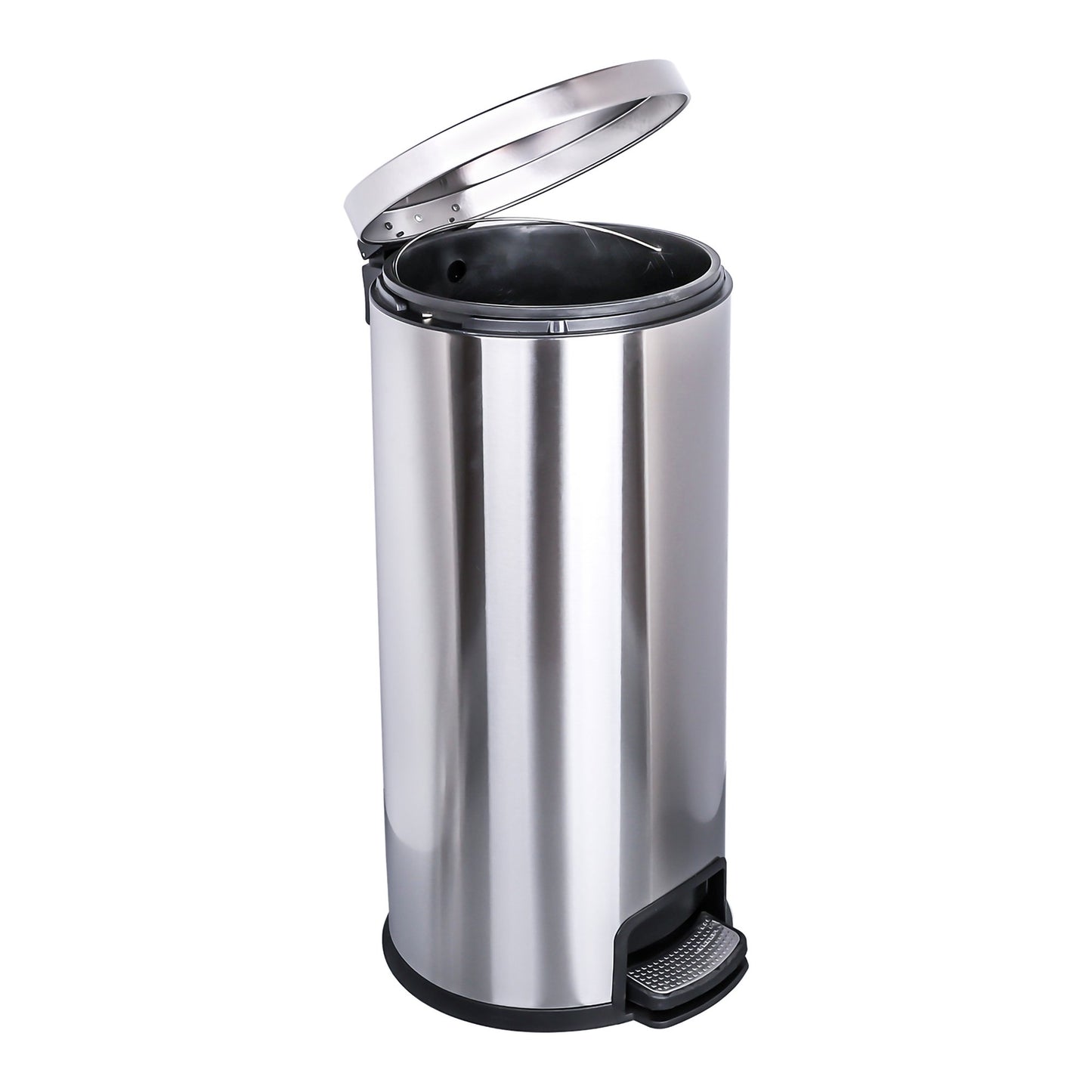 WASTECAN, STEP-ON RND METAL S/STL 32QT