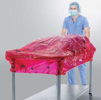COVER, TABLE BIOHAZARD BACK POLY RED 67"X52" (20/CS)