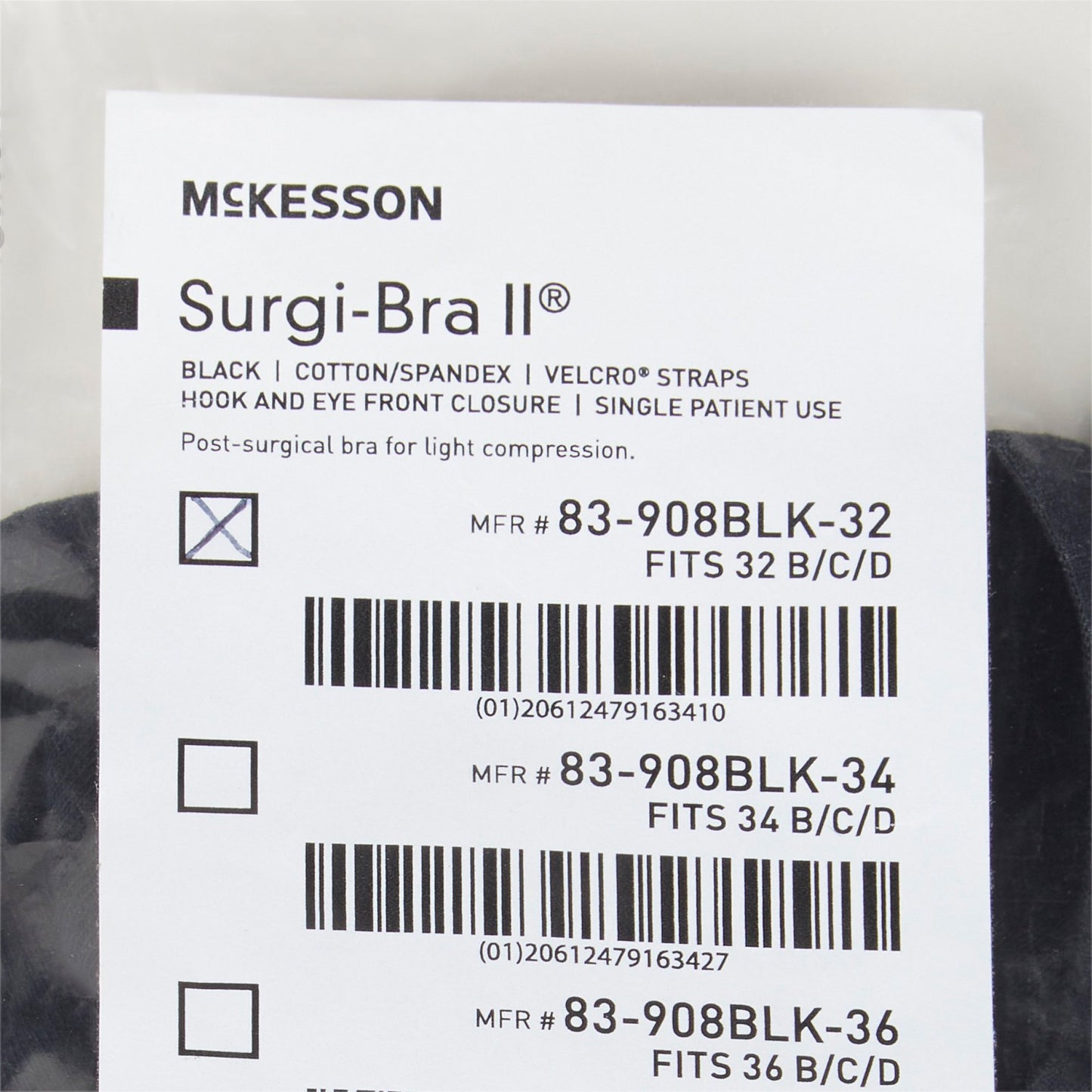 SUPPORT, SURGI-BRA II BREAST COTTON BLK LF 32B/C/D