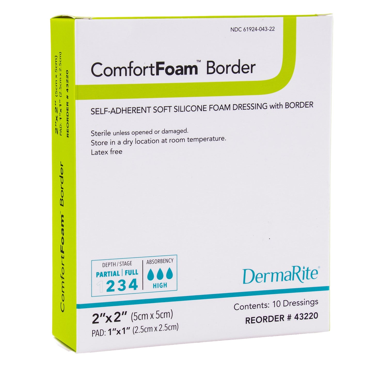 DRESSING, COMFORT FOAM 2"X2" (10/BX)