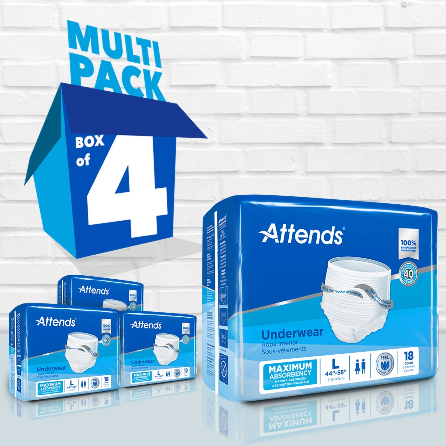 UNDERWEAR, ATTENDS MAX ABSRB LG (18/BG 4BG/CS)