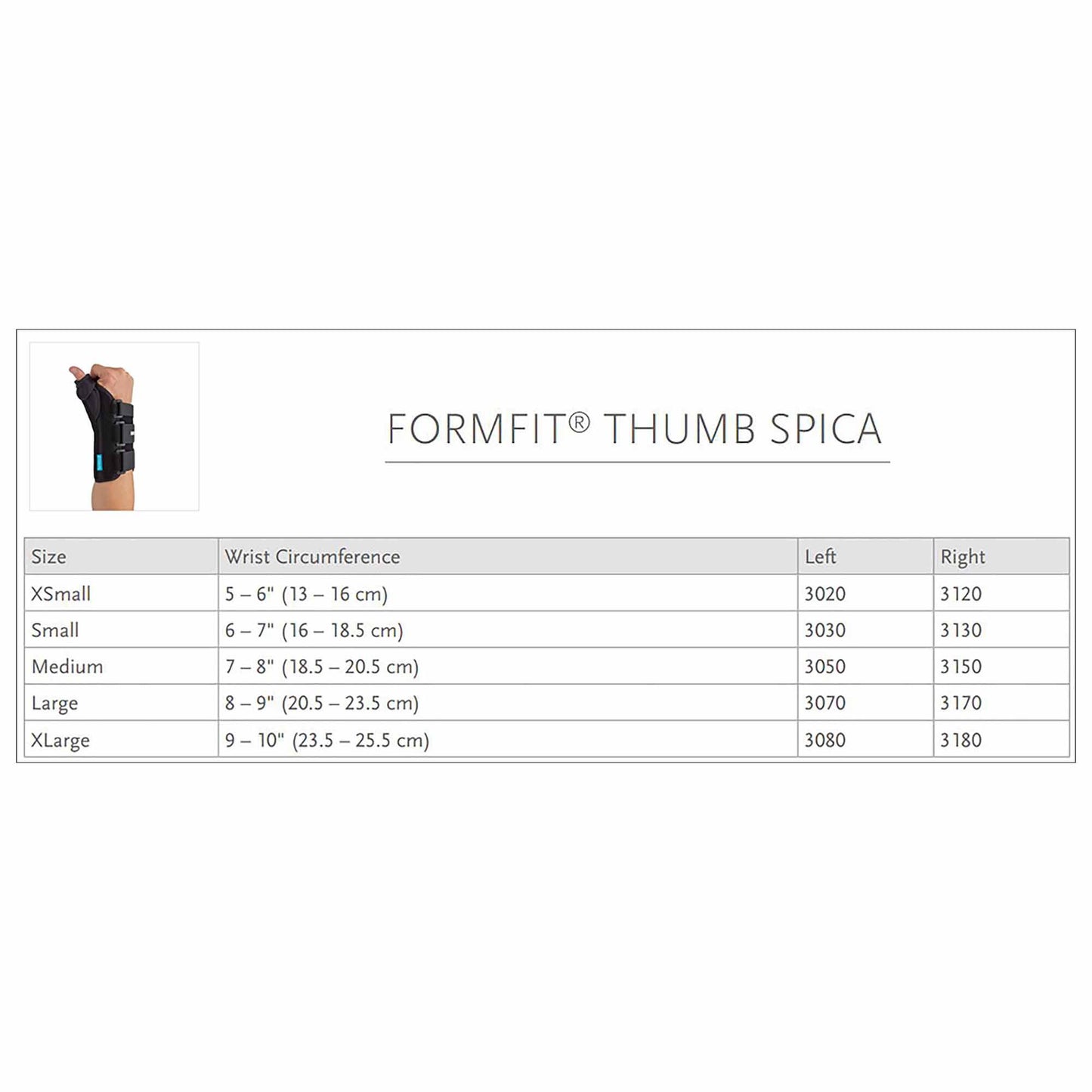 THUMB SPLINT, SPICA FORMFIT RTLG 8"