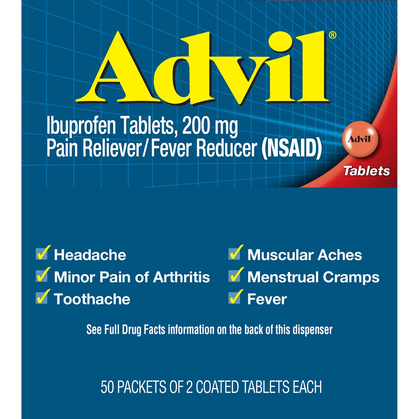 ADVIL, TAB 200MG DISPENSER 2X50 (100/BX)