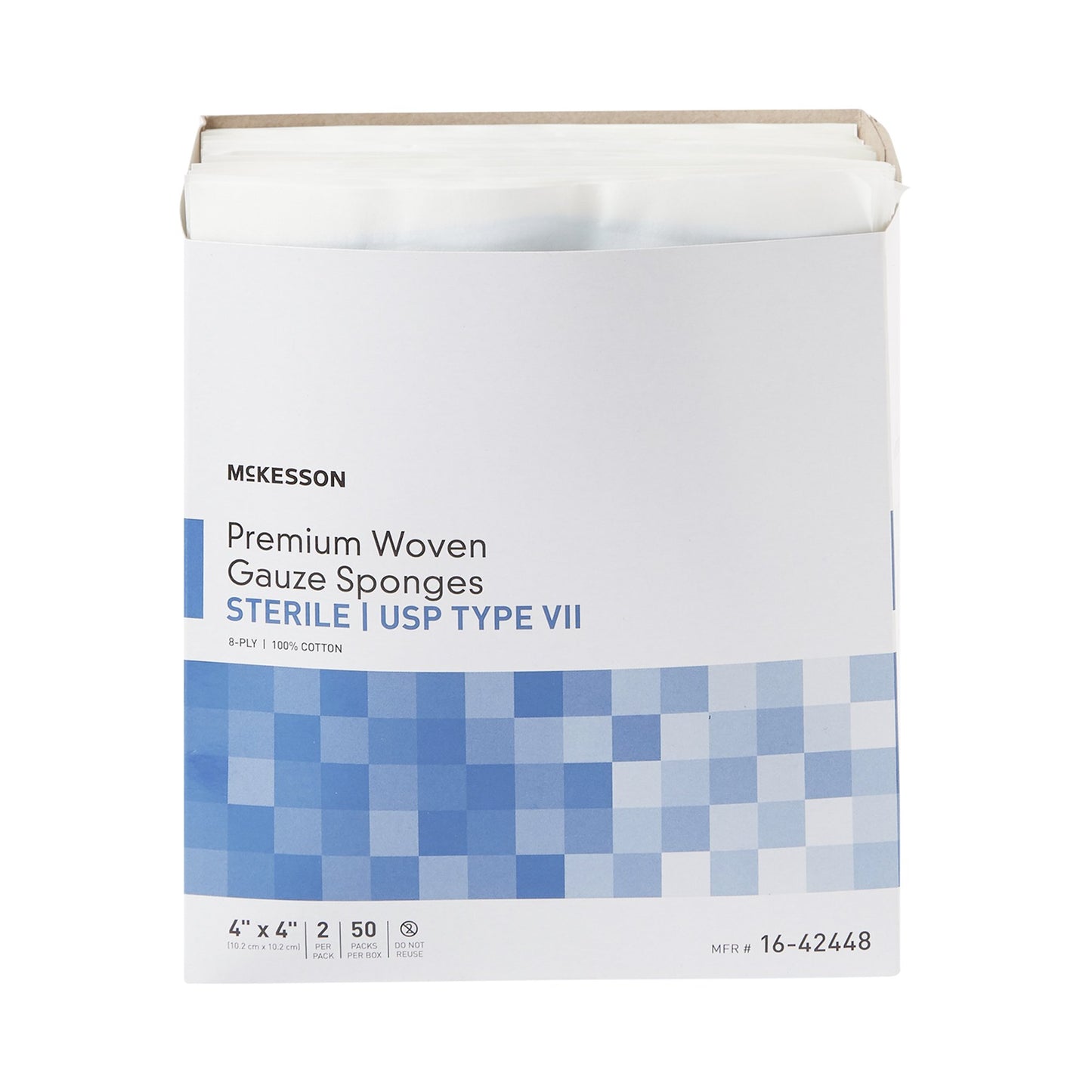 SPONGE, GAUZE TYPE-VII 8PLY STR 4"X4" (2/PK 50PK/BX 12BX/CS)