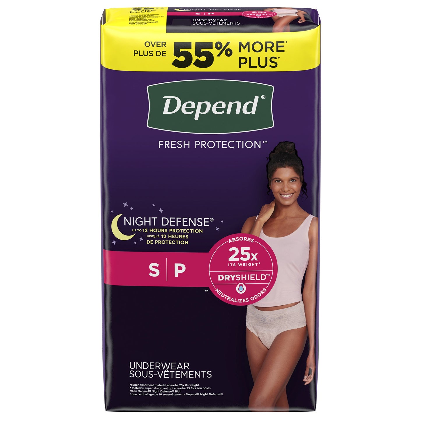 UNDERWEAR, INCONT DEPEND OVRNIGHT BLUSH FML SM (16/PK 4PK/CS