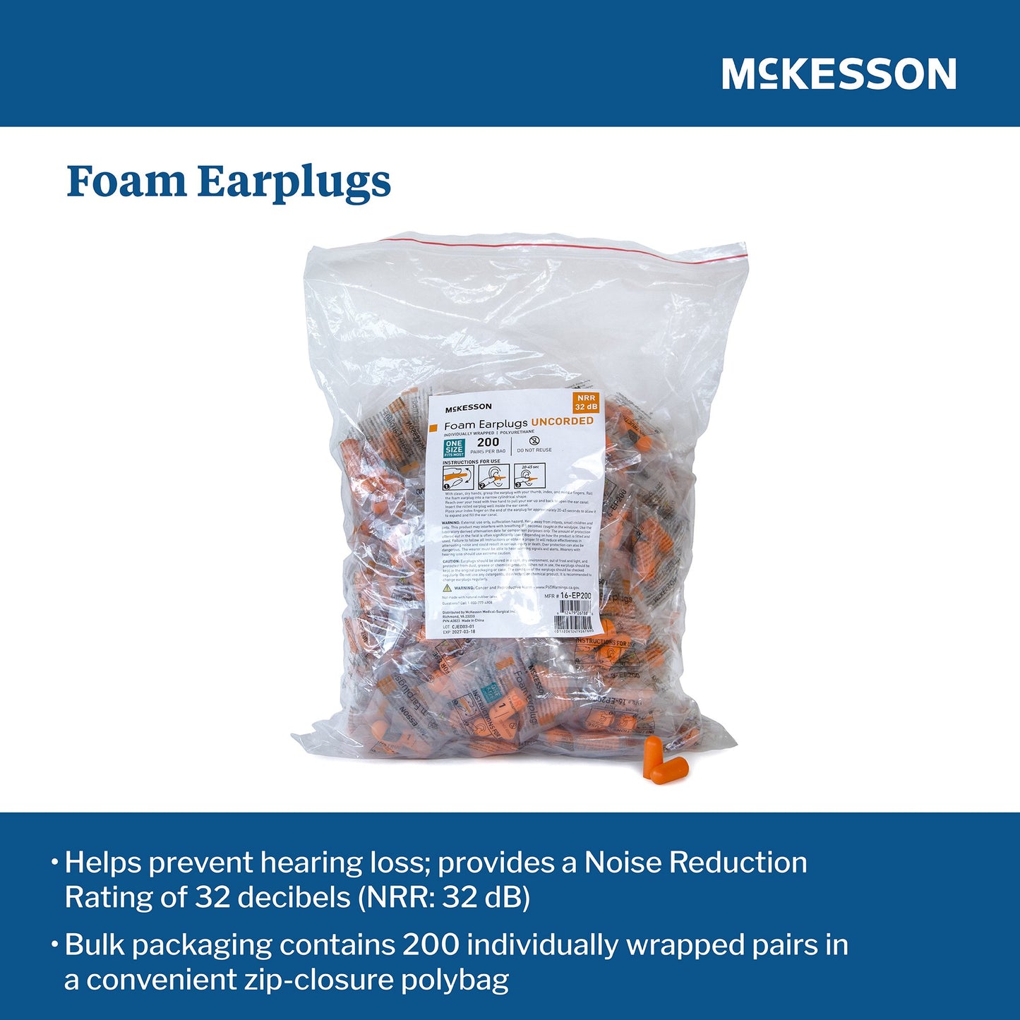 EARPLUGS, UNCR POLYBG (200PR/BG 10BG/CS)