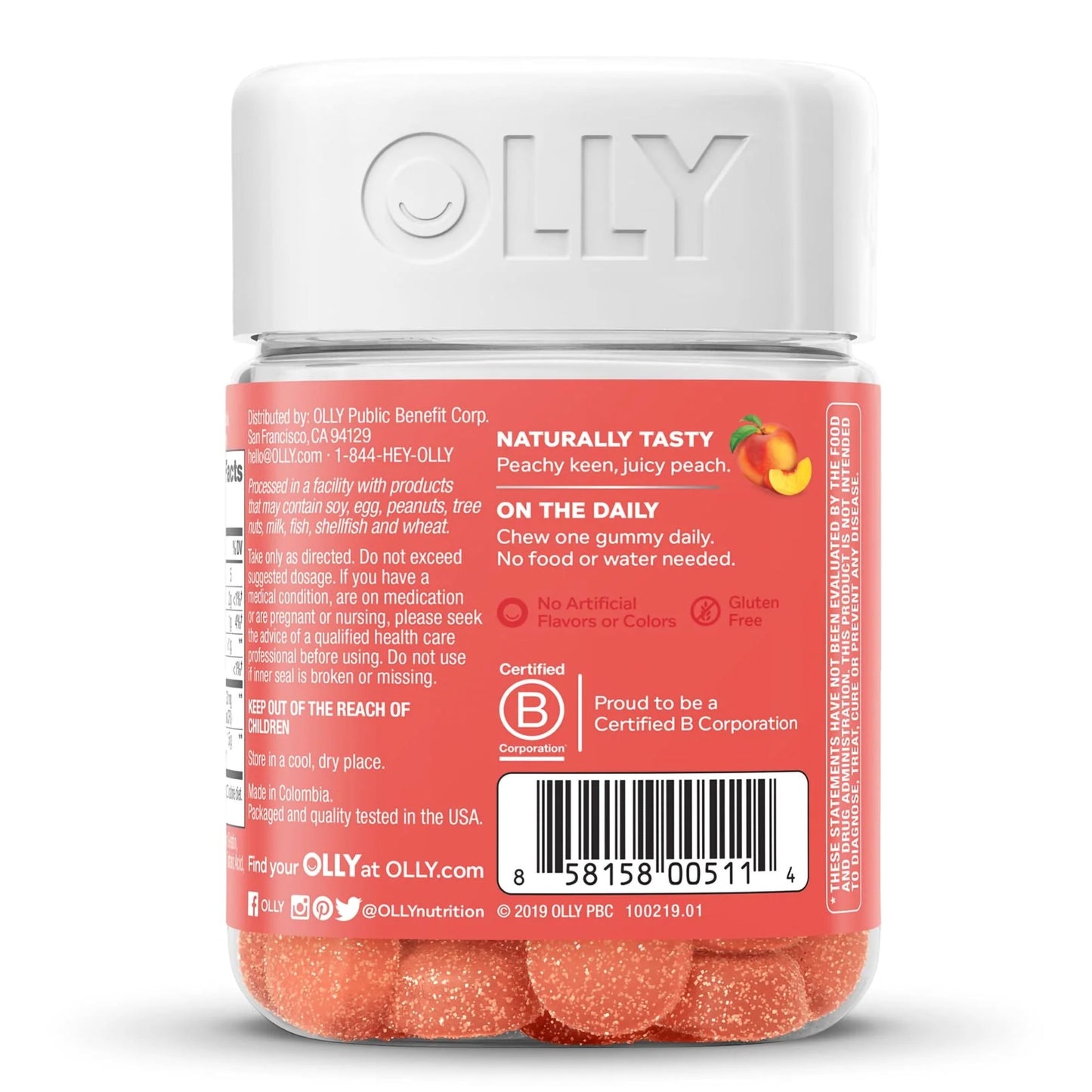OLLY, GUMMY PROBIOTIC + PREBIOTIC PEACHY PEACH (30/BT)