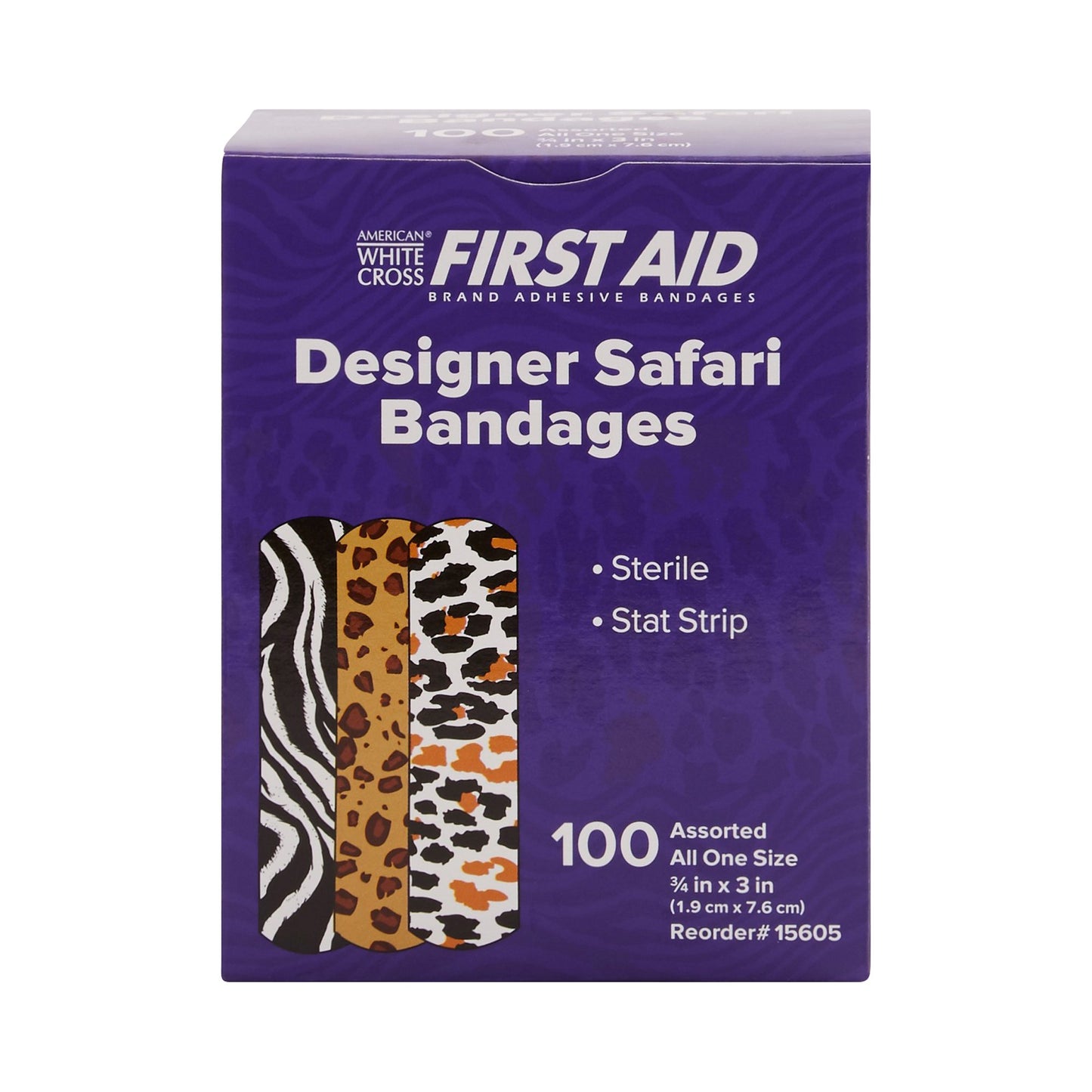 BANDAGE, ADHSV STRIP SAFARI 3/4"X3" (100/BX 12BX/CS)