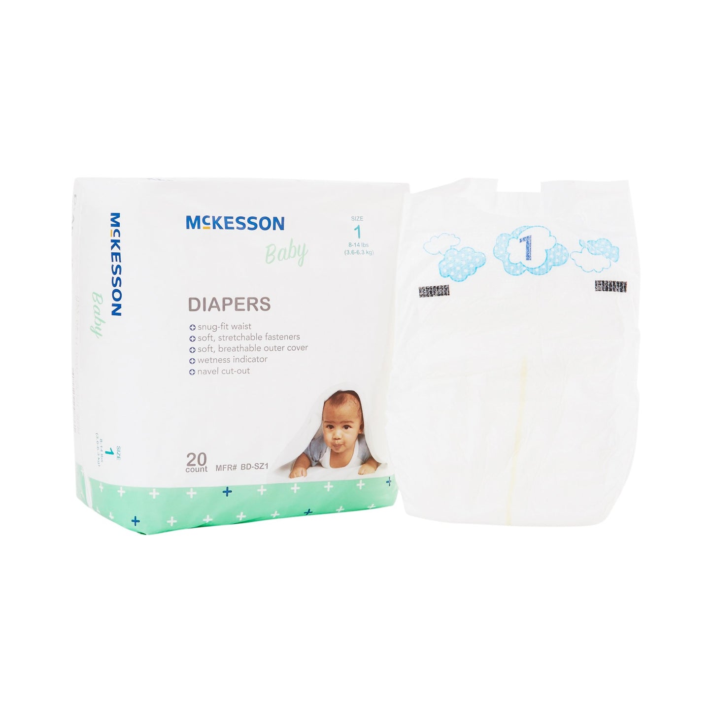 DIAPER, BABY SZ1 8-14 LBS (20/BG 6BG/CS)