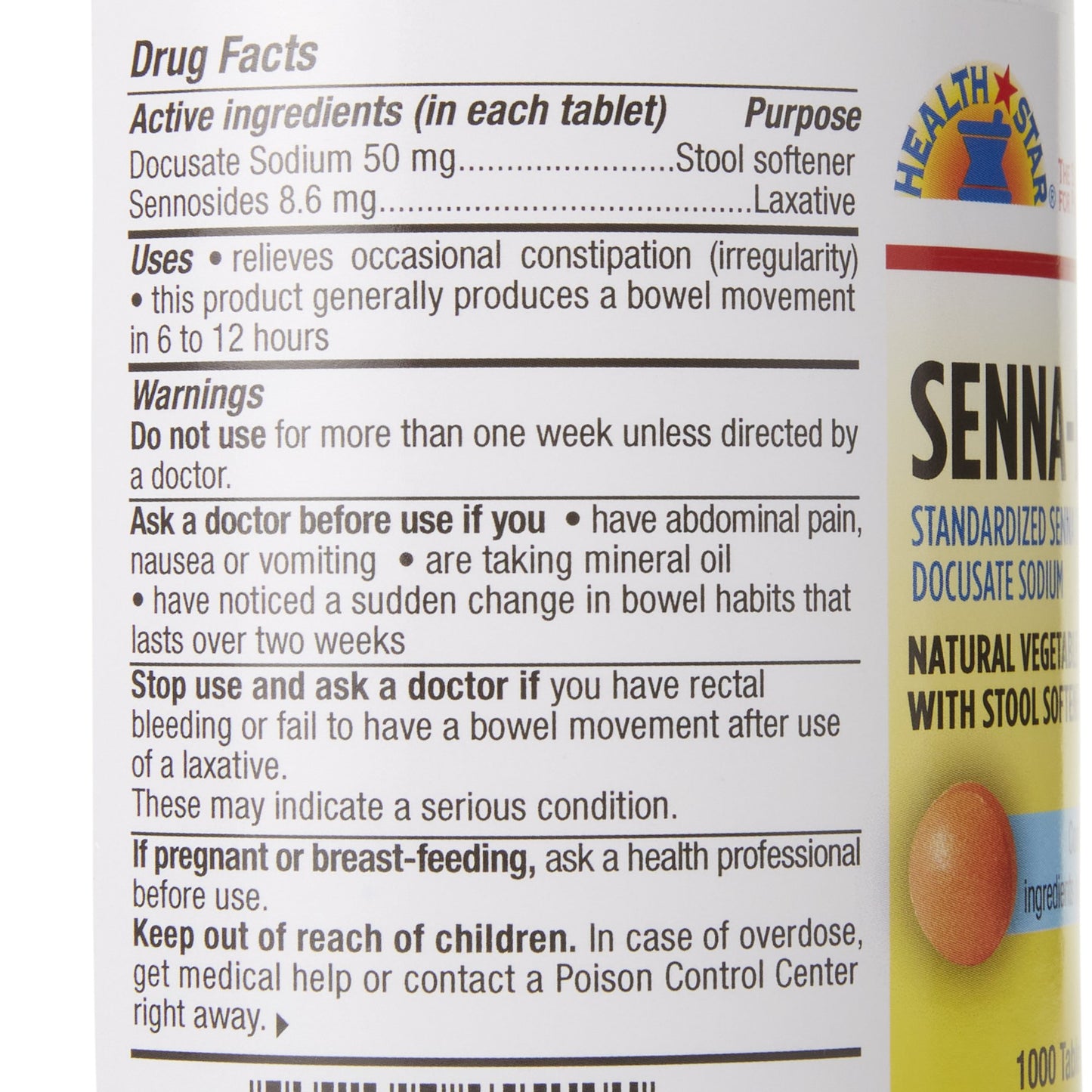 SENNA, TAB 8.6MG PLUS 50MG DSS(1000/BT 12BT/CS)