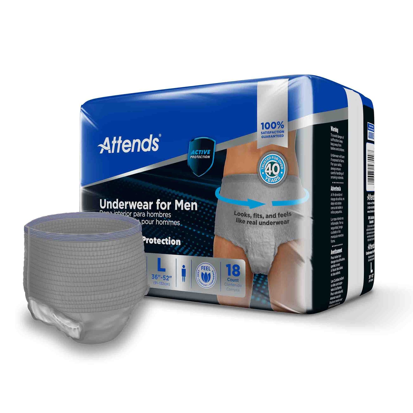UNDERWEAR, ATTENDS ULT MALE LG/XLG (18/BG 4BG/CS)