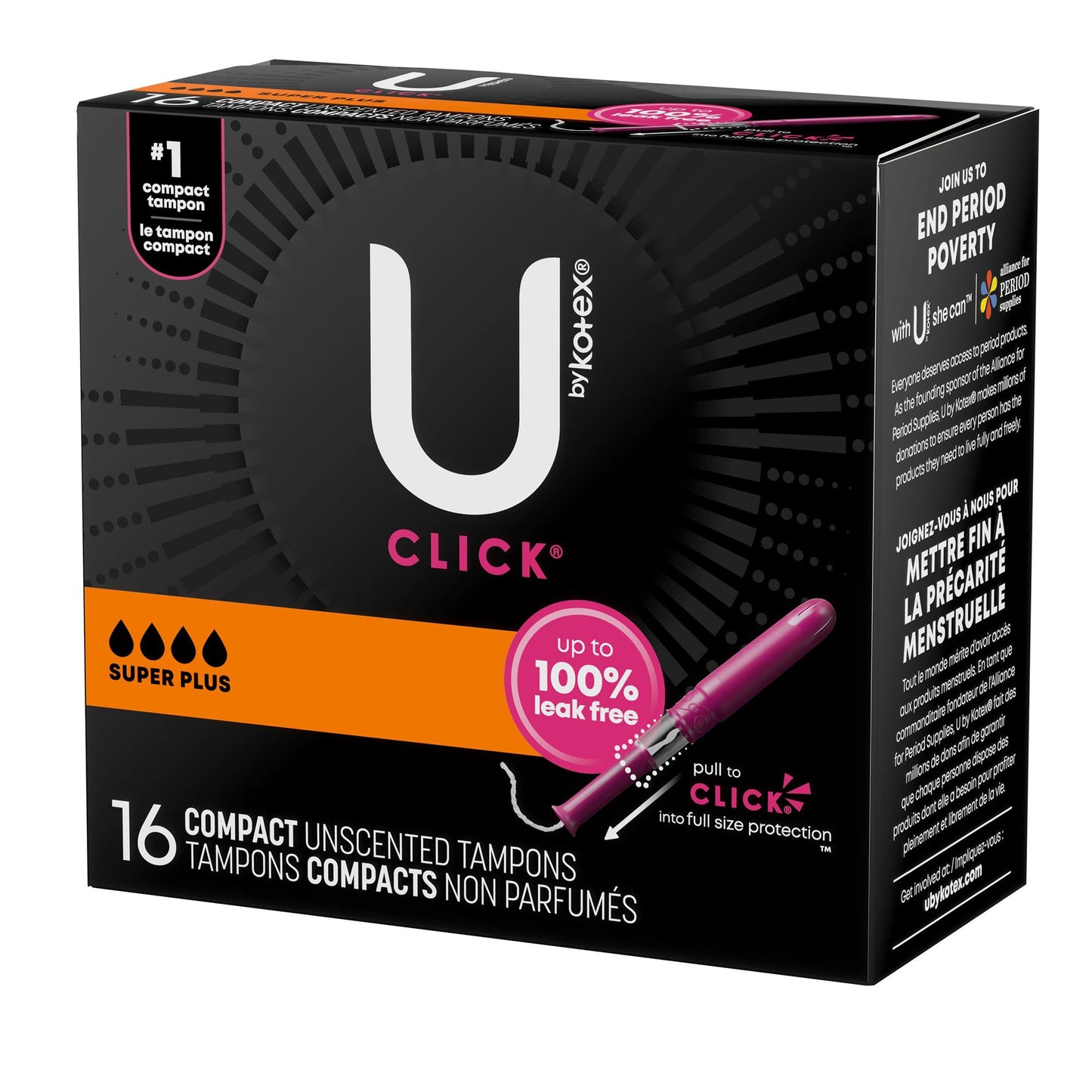 TAMPON, U BY KOTEX CLICK SUPE R PREM ABSRB (16/PK 8PK/CS)