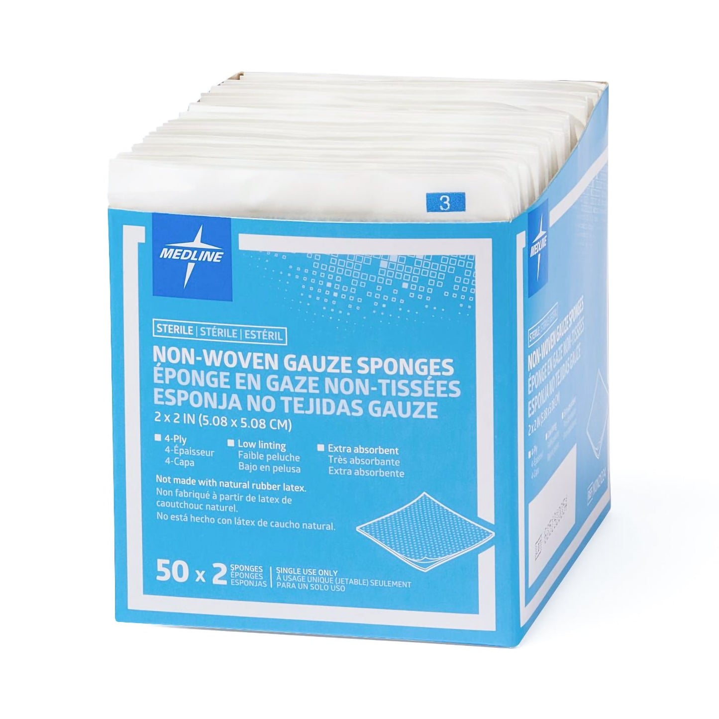 SPONGE, GAUZE 4PLY 2"X2" (2/PK50PK/BX)