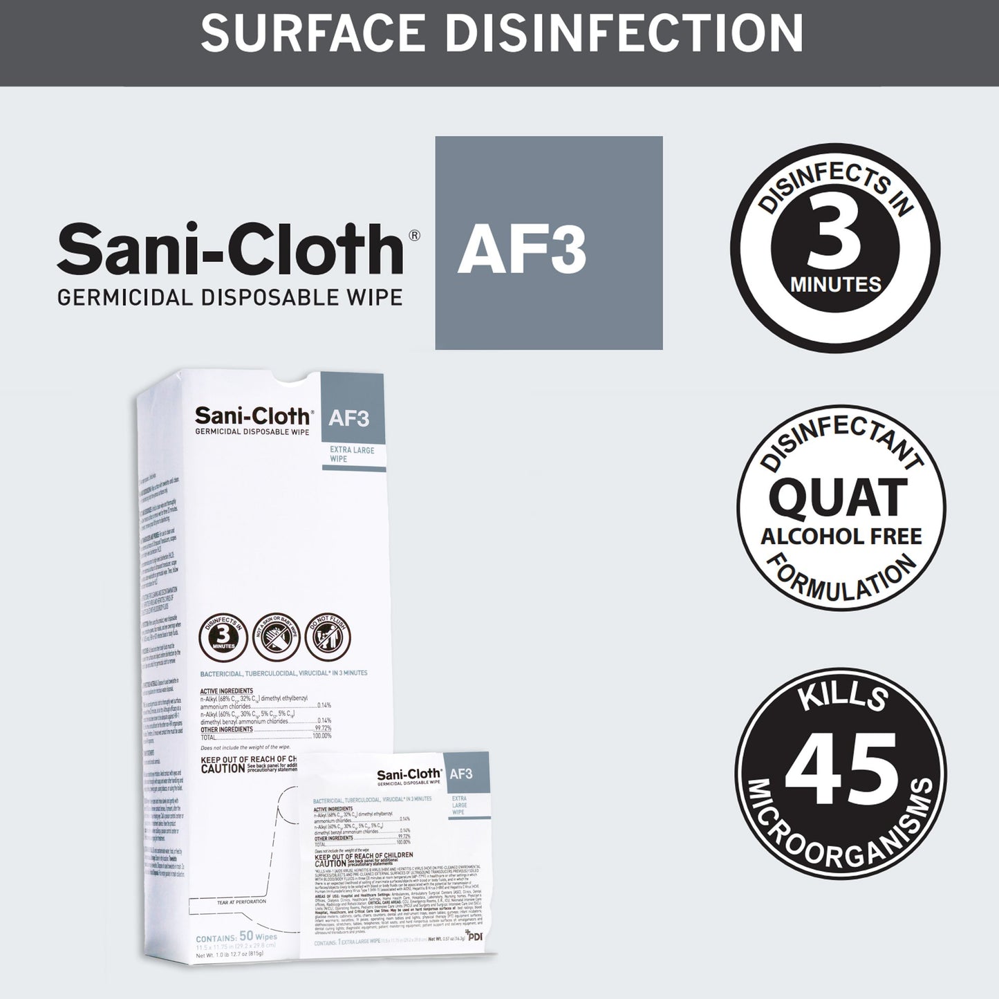 WIPE, SANICLOTH AF3 WET XLG 11.5"X11.75" (50PK/BX)