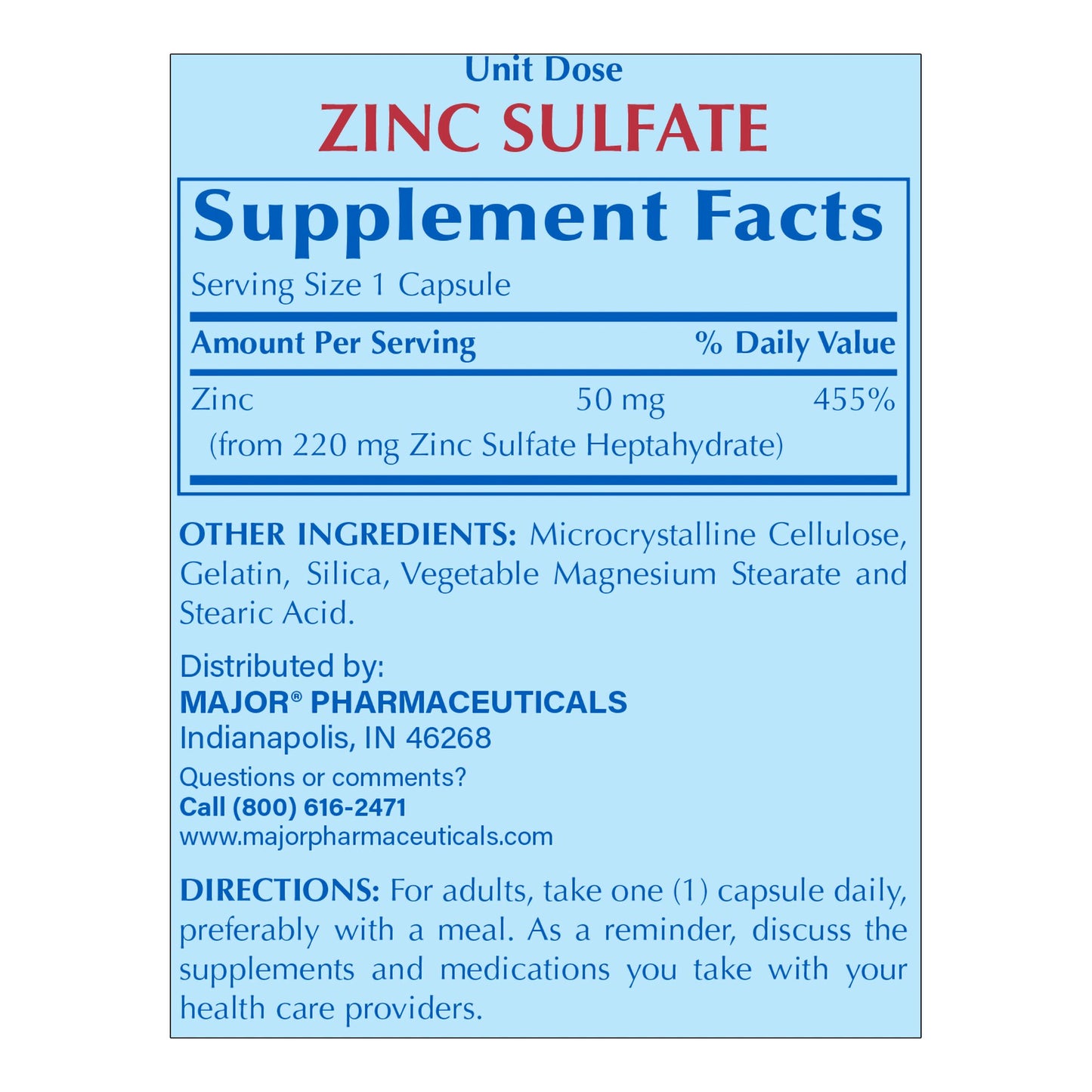 ZINC SULFATE, CAP 220MG UD (100/BX)