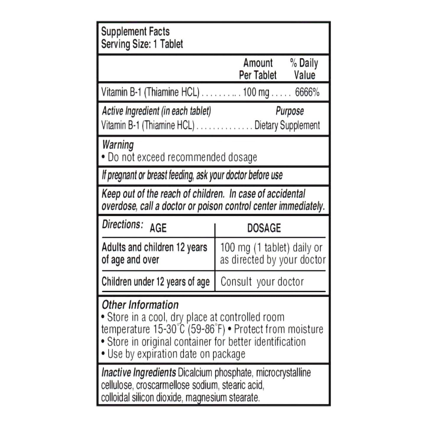 THIAMINE HCL, TAB 100MG (100/BT)