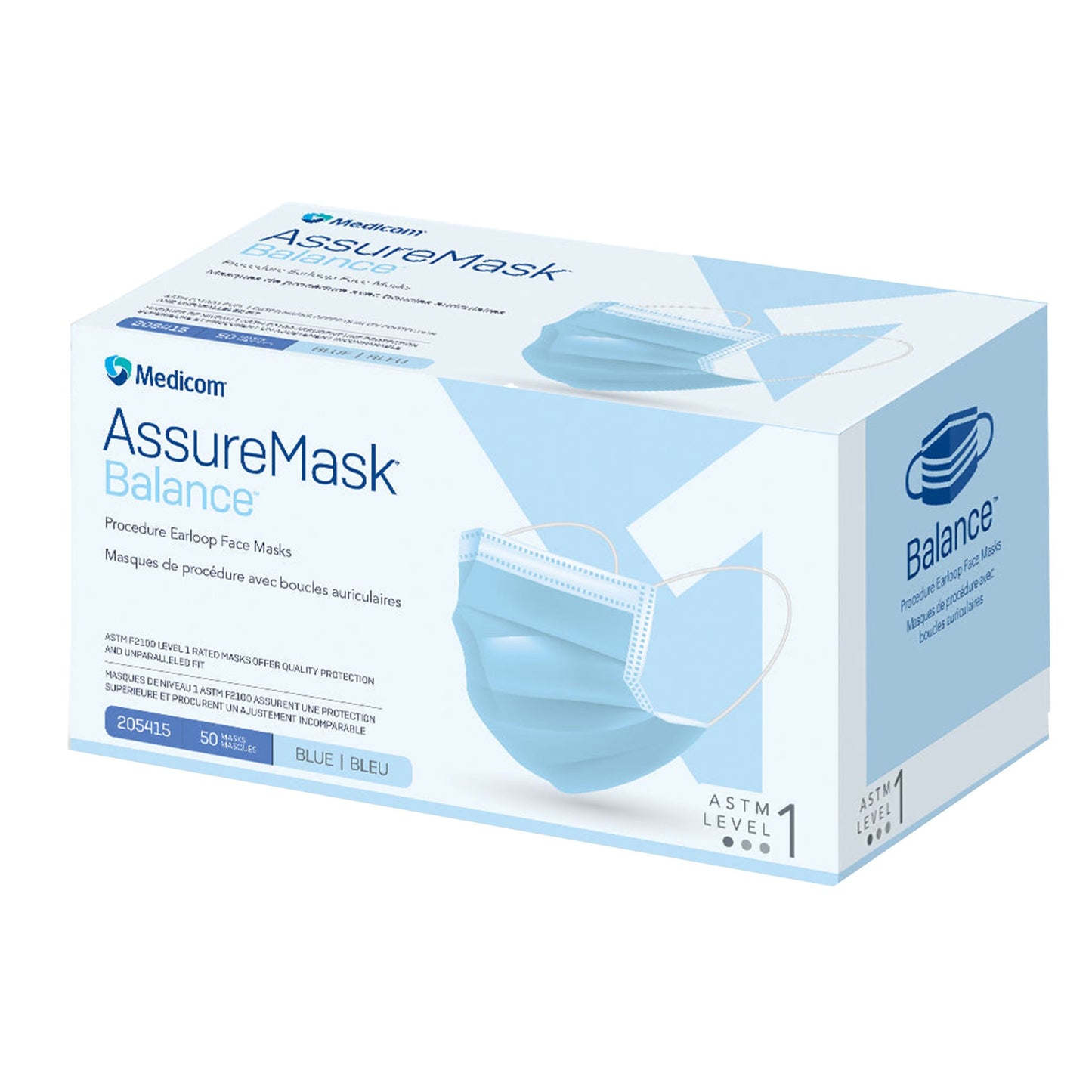 MASK, SURG EARLOOP ASTMI BLU (50/BX 10BX/CS)