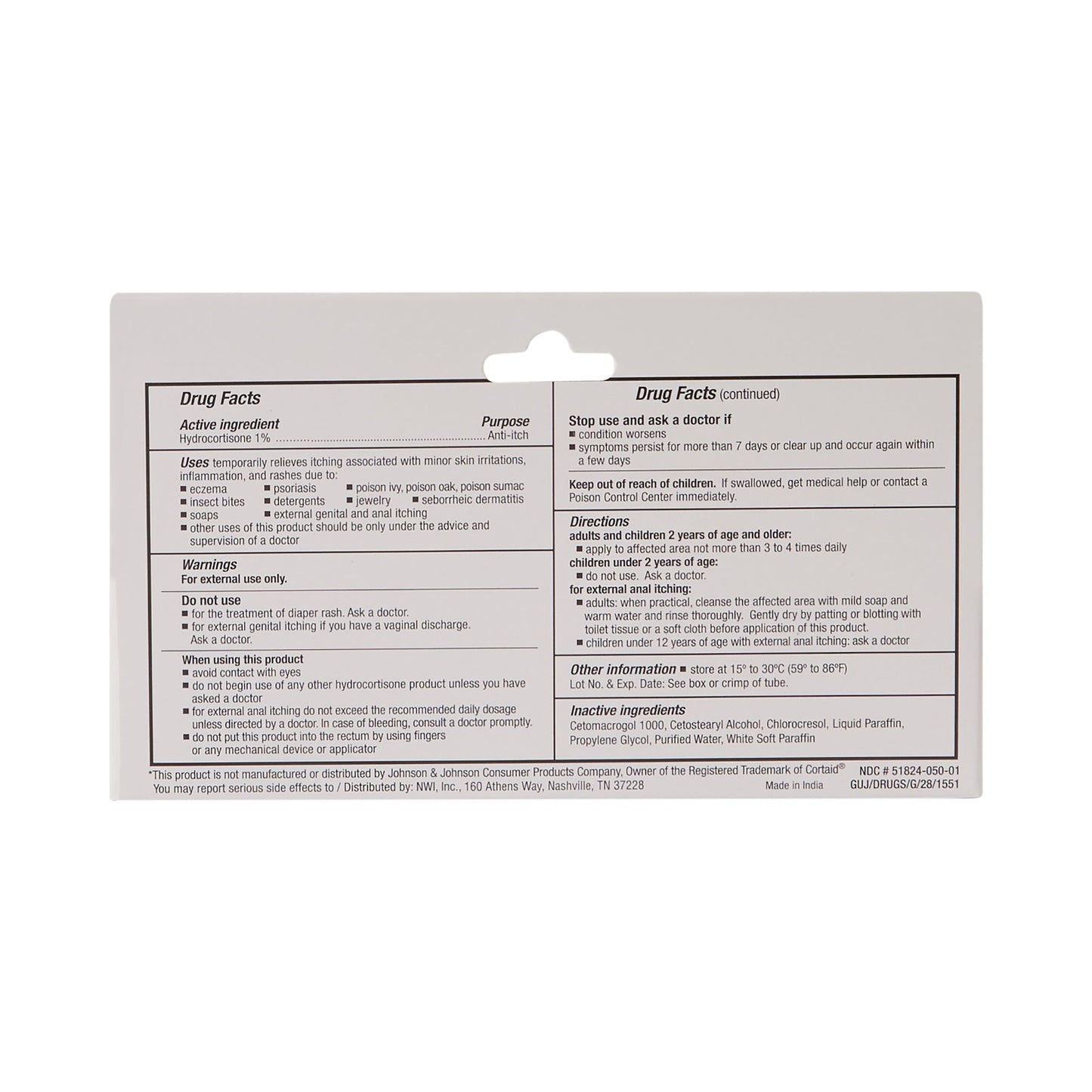 HYDROCORTISONE, CRM 1 % 1OZ (72/CS)