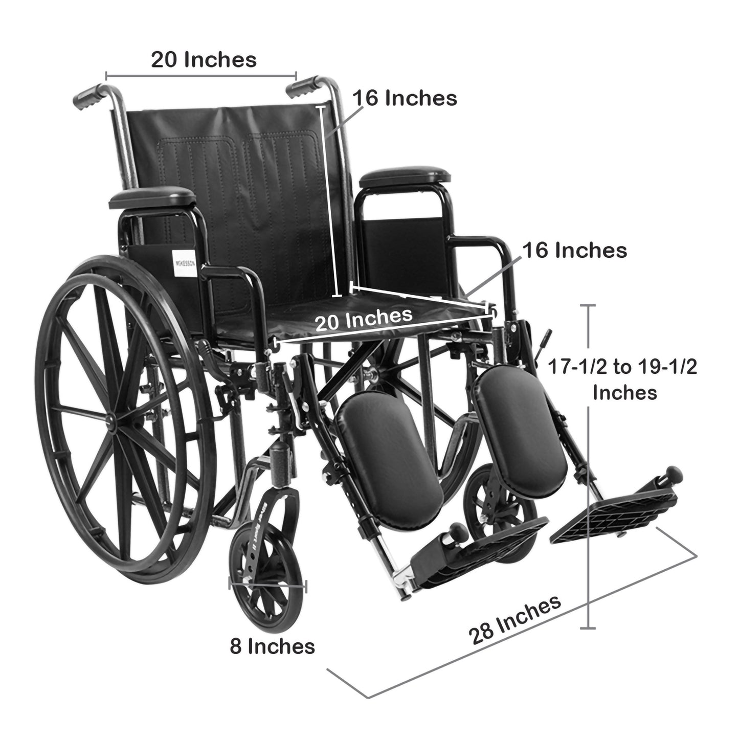 WHEELCHAIR, DDA ELR 20" 350LBSS