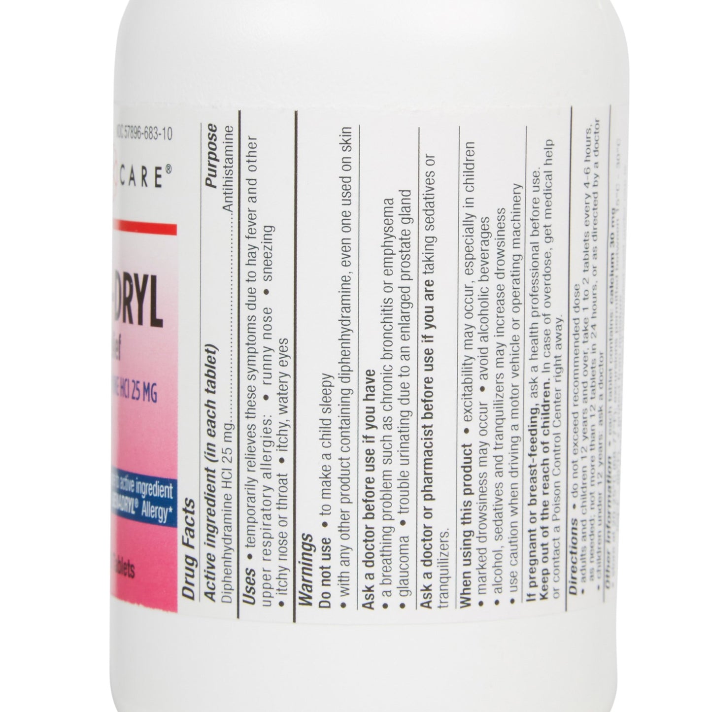 DIPHENHYDRAMINE, TAB 25MG (1000/BT 12BT/CS)