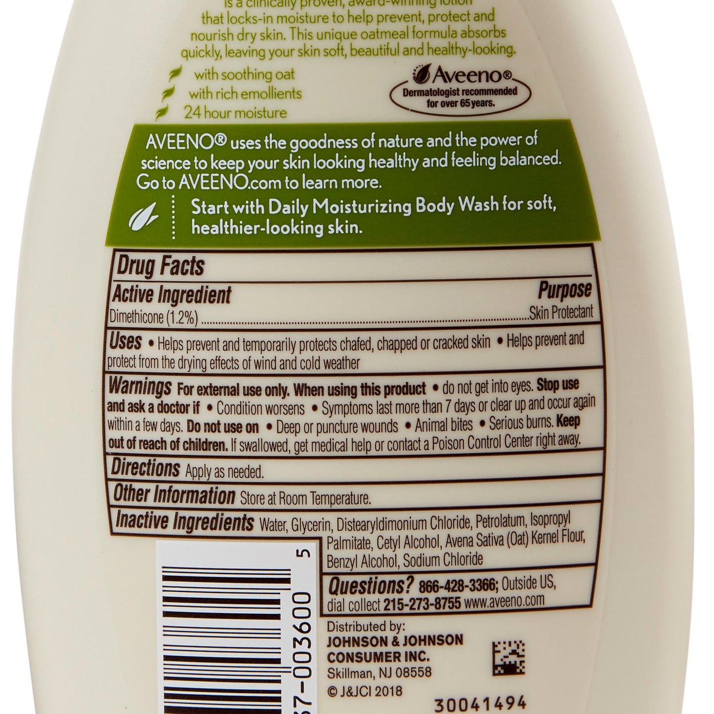 LOTION, AVEENO MOISTURE W/PUMP12OZ (12/CS) J&JOTC