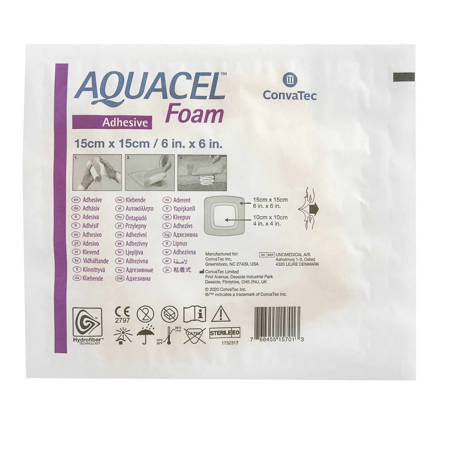 DRESSING, AQUACEL FOAM ADH 6"X6" (10EA/BX)