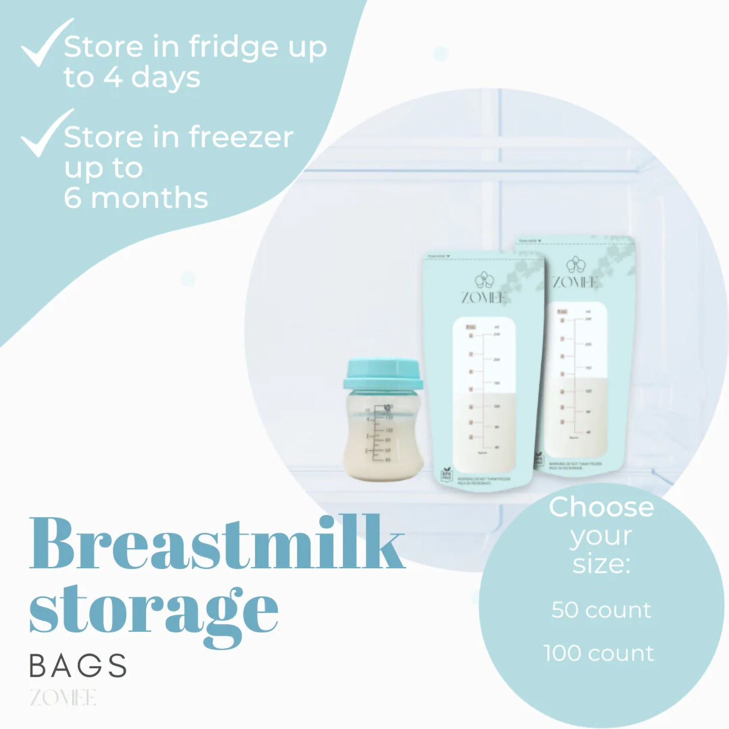 BAG, STORAGE MILK ZOMEE (100/PK 20PK/CS)