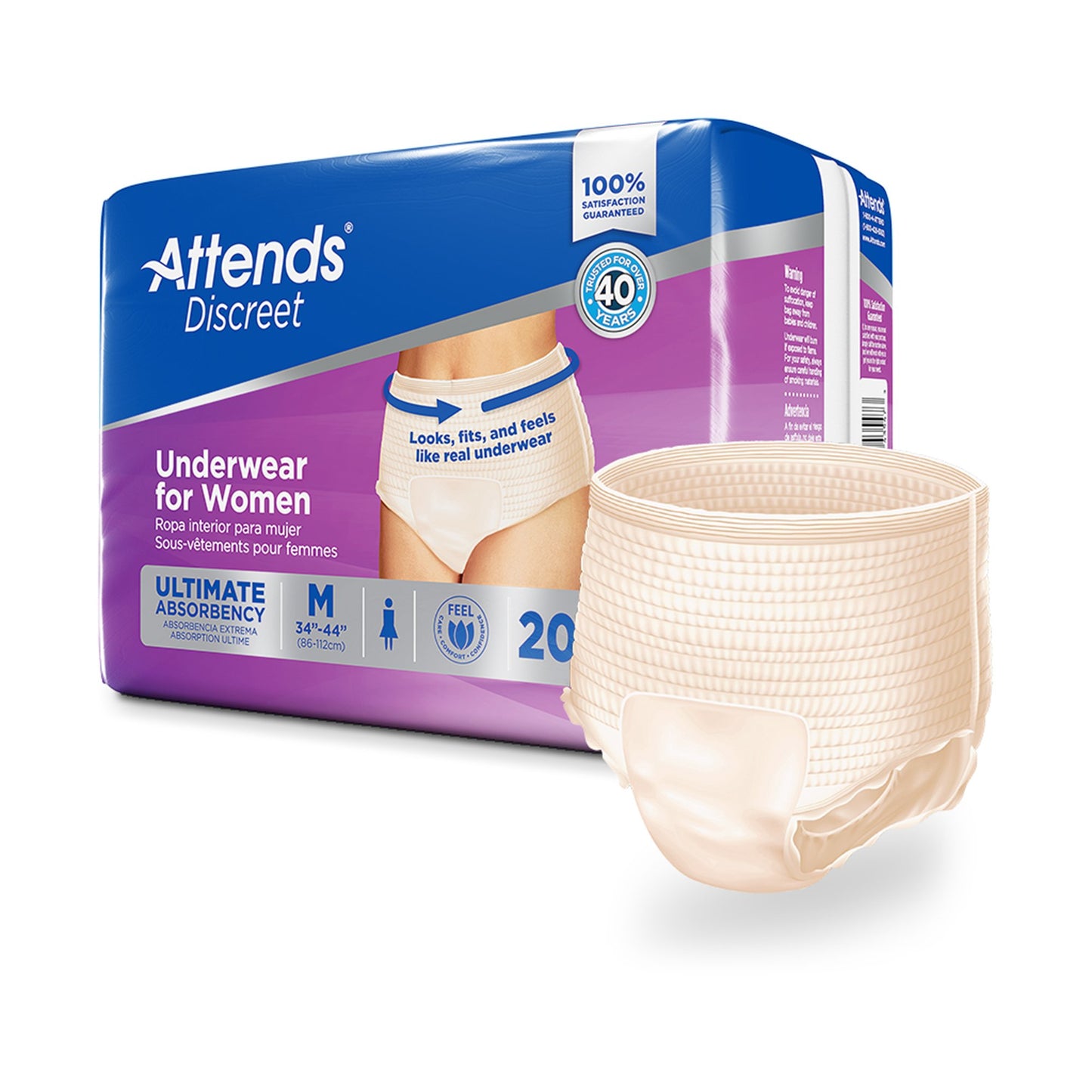 UNDERWEAR, DISCREET ATTENDS FML SM/MED (20/BG 4BG/CS)