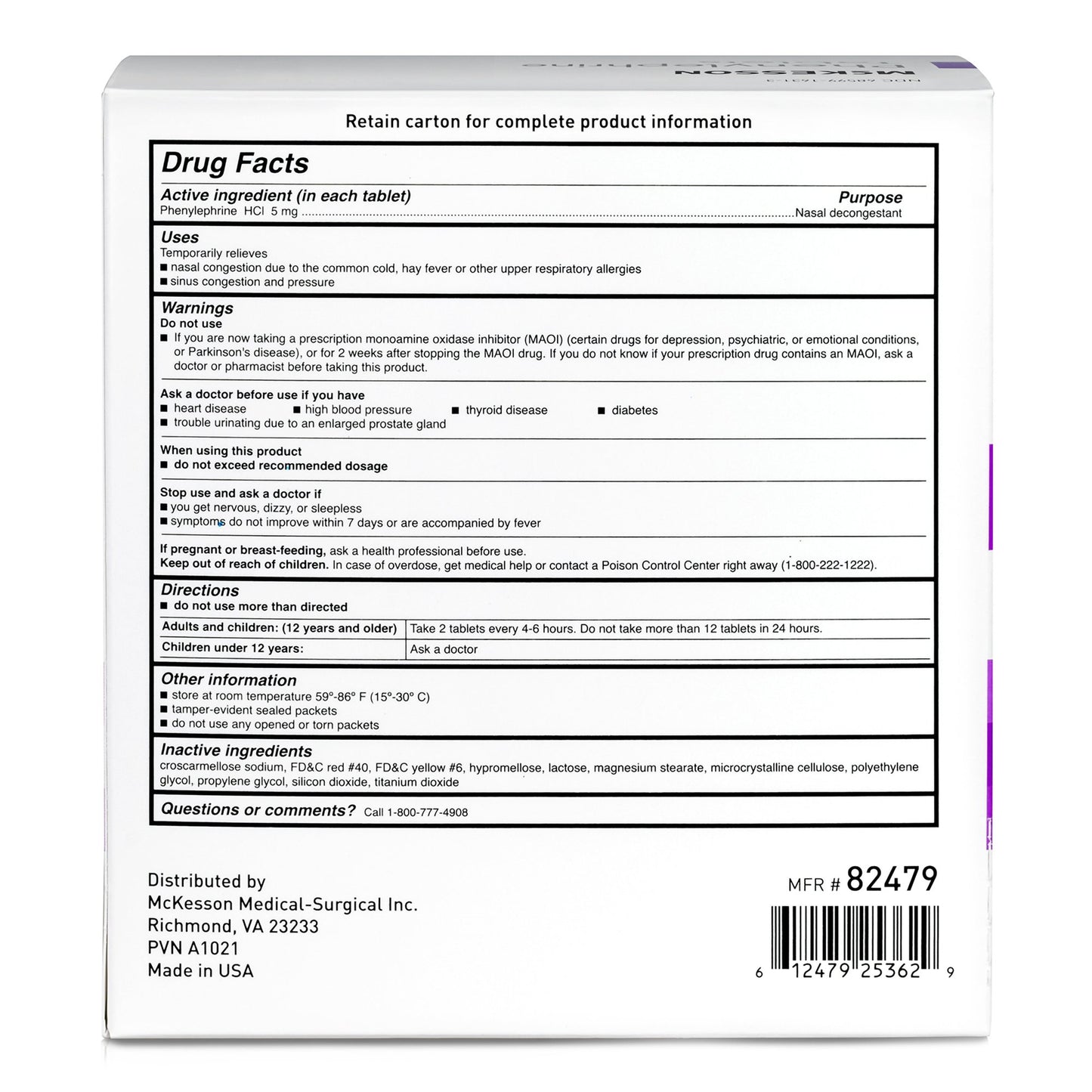 PHENYLEPHRINE, TAB 5MG 250X2 (250/BX 12BX/CS)