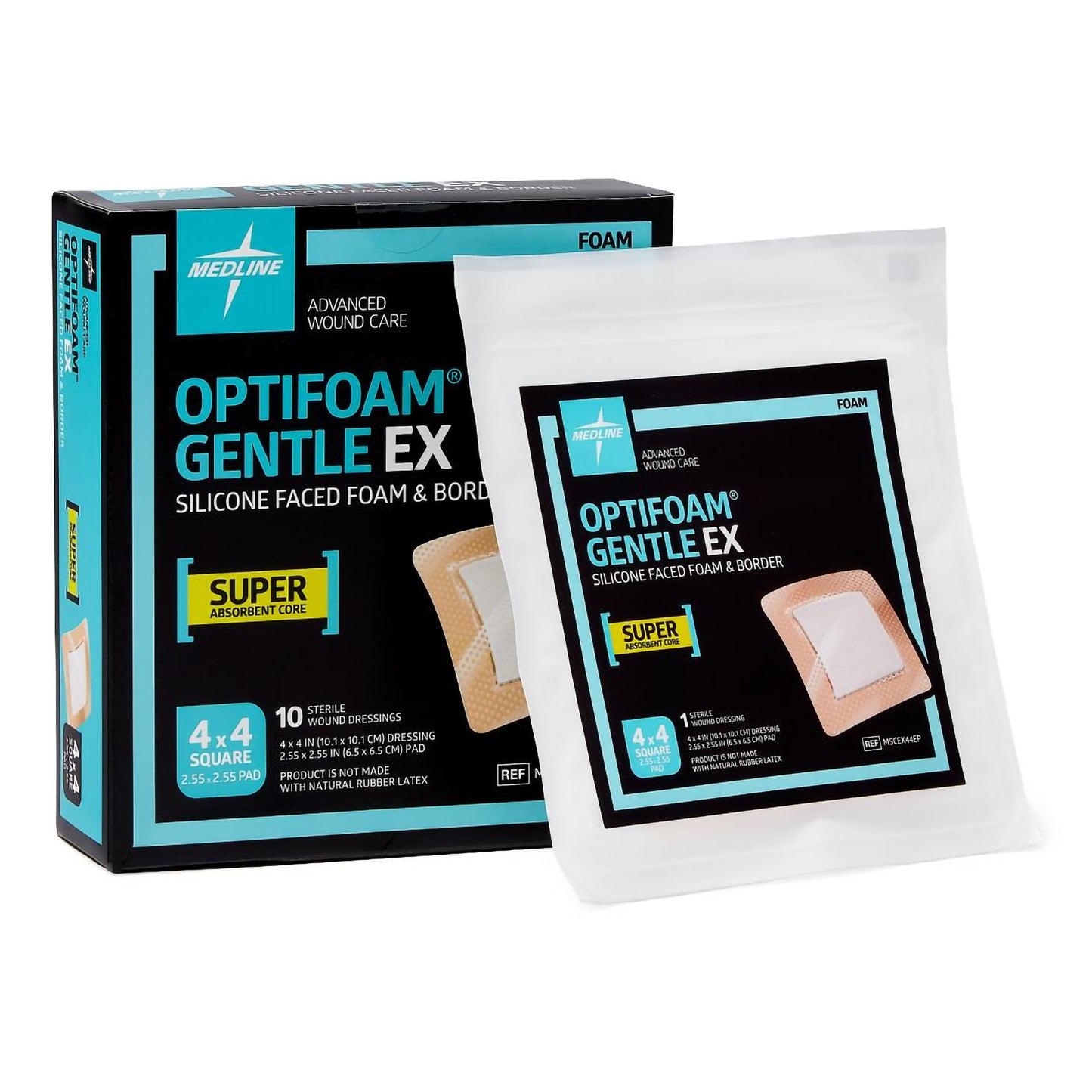 DRESSING, OPTIFOAM GENTLE EX SIL FACED 4"X4" (10/BX 10BX/CS)
