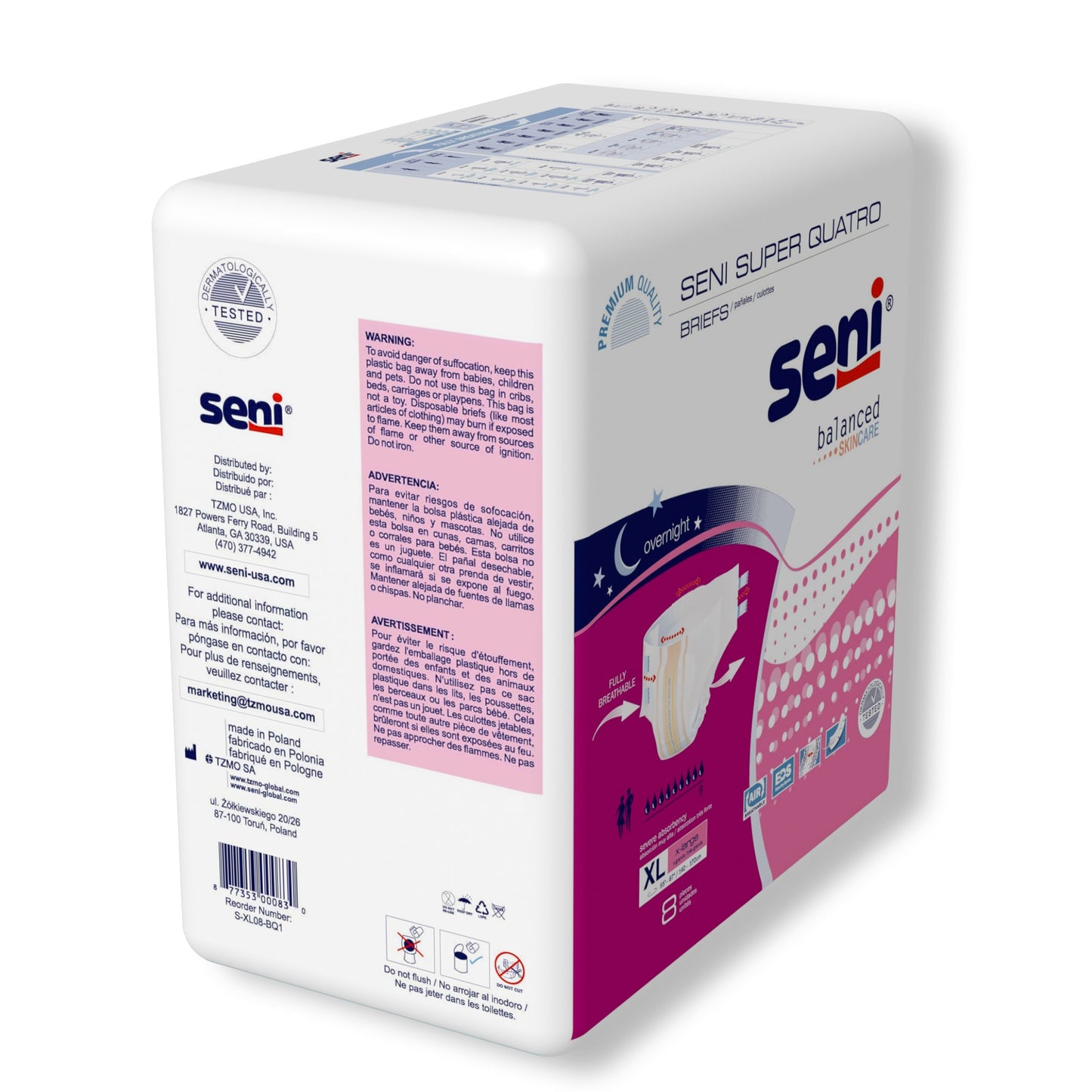 BRIEF, INCONT SENI SUPER QUATRO XLG 55"-67" (8/PK 4PK/CS)