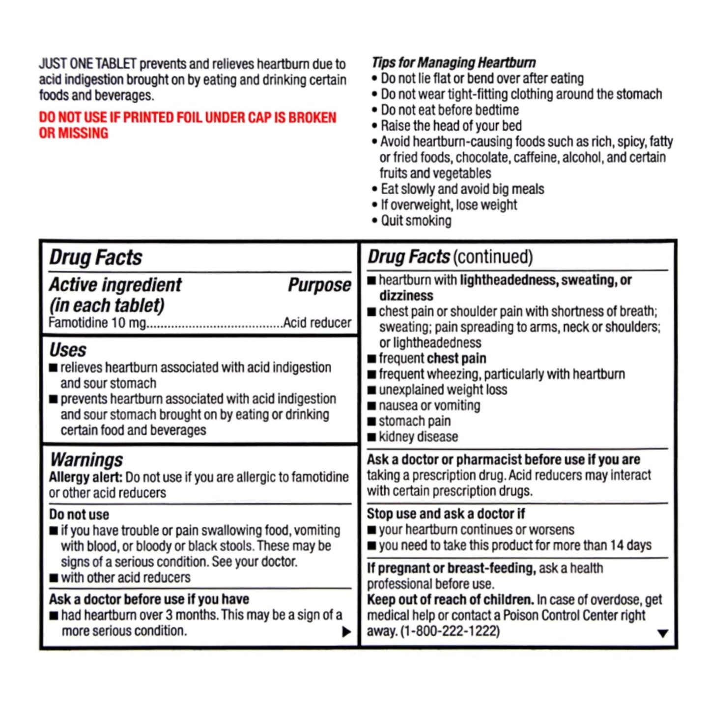 HEARTBURN RELIEF, TAB 10MG (60/BX)