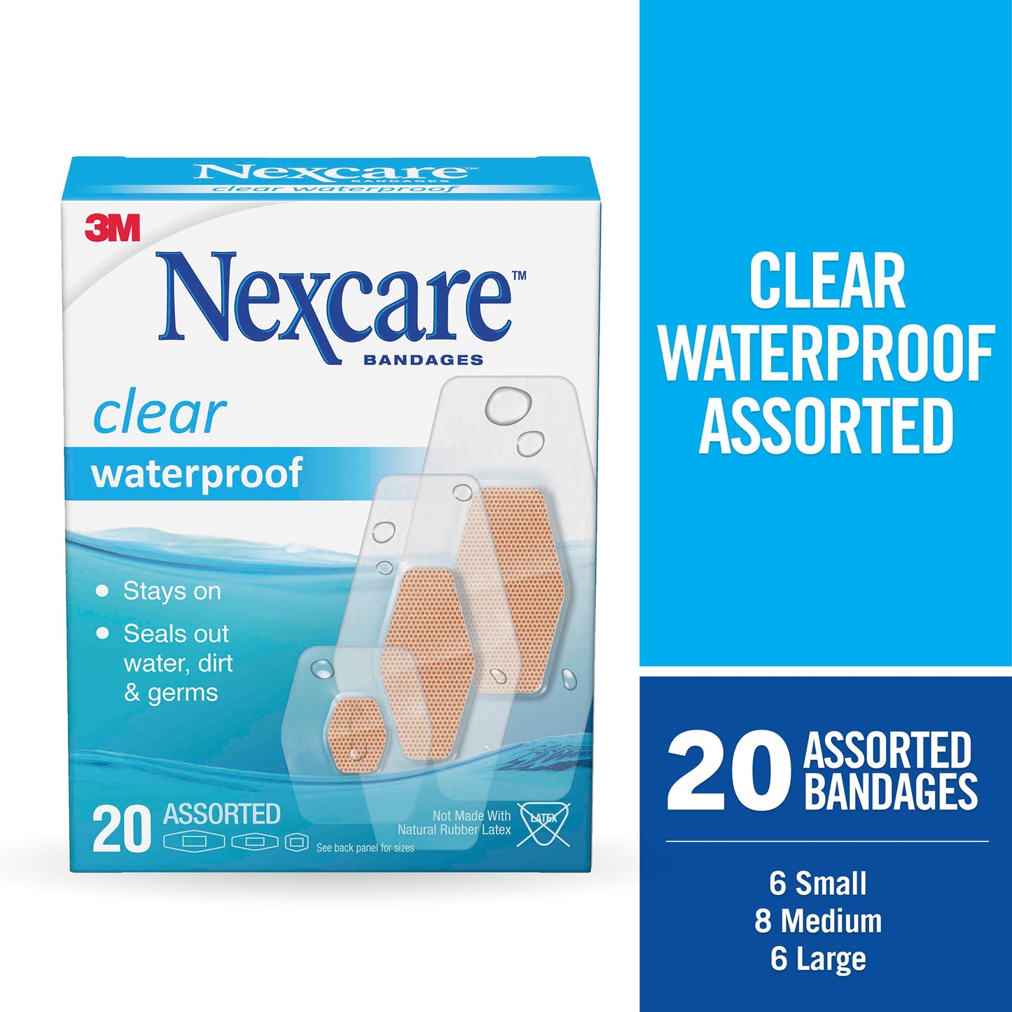 BANDAGE, NEXCARE WATERPROOF ASSORTED CLR (20/BX)