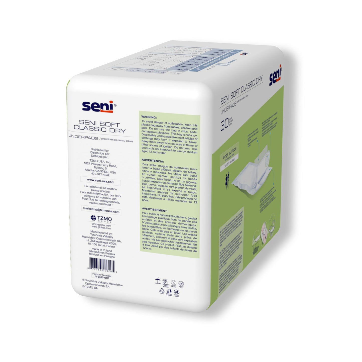 UNDERPAD, SENI SOFT CLASSIC DRY HYGIENIC 23"-35" (30/PK 4PK/