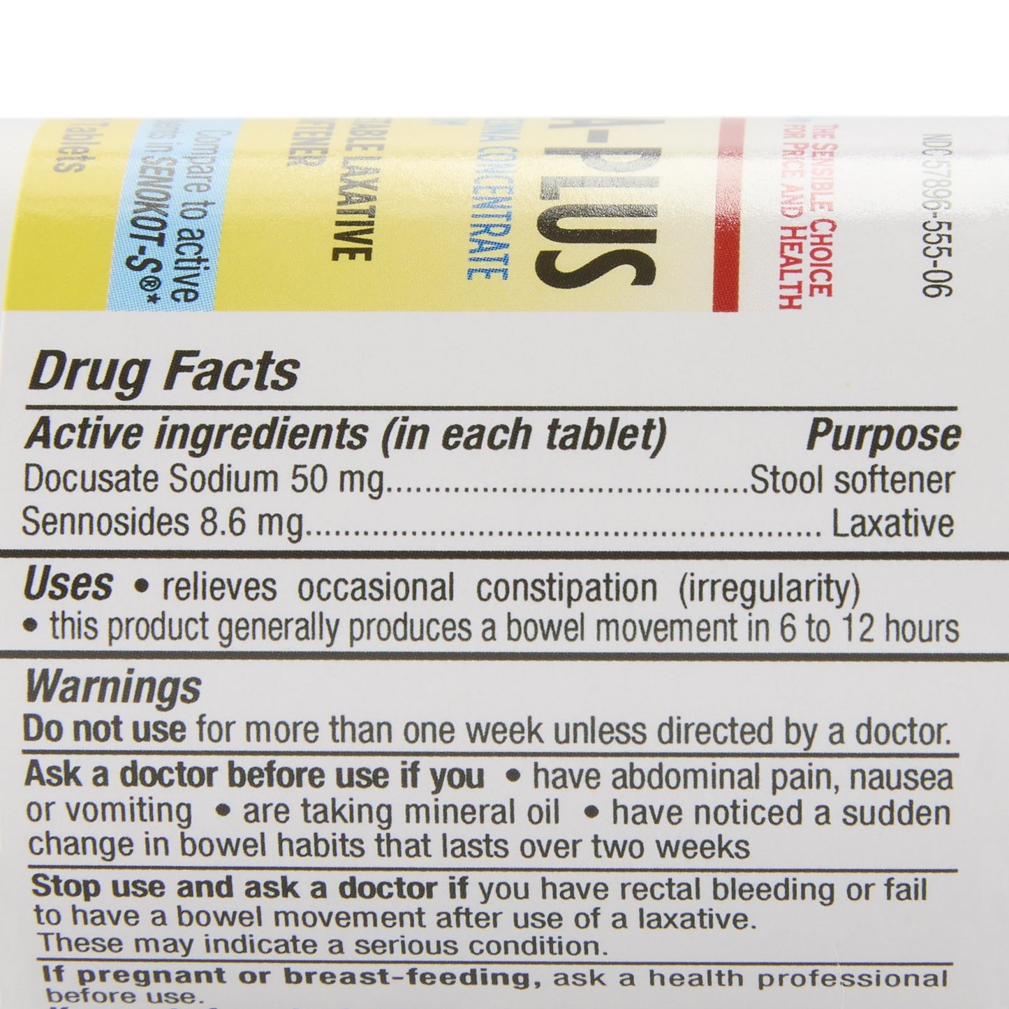 SENNA, TAB 8.6MG PLUS DSS 50MG(60/BT 12BT/CS)