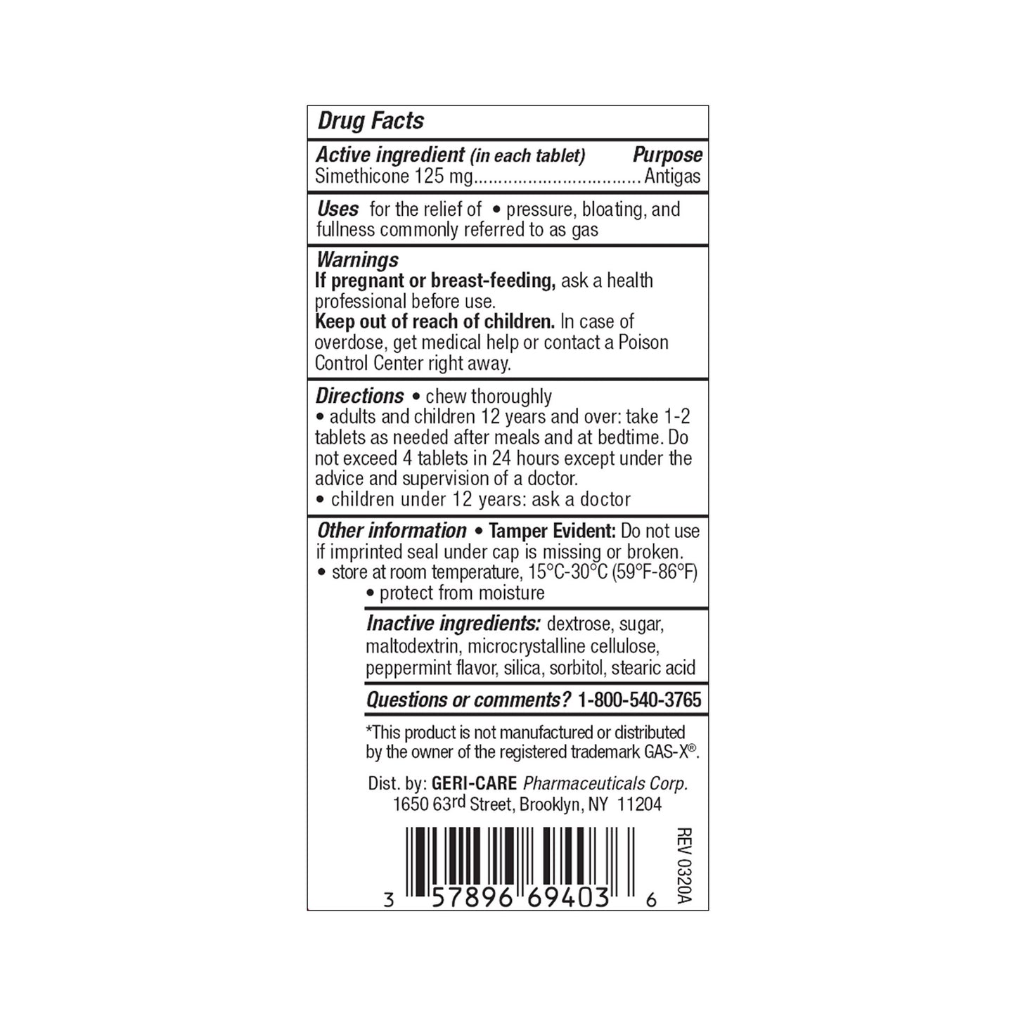 GAS RELIEF, TAB CHEW MINT (30/BT 12BT/CS)