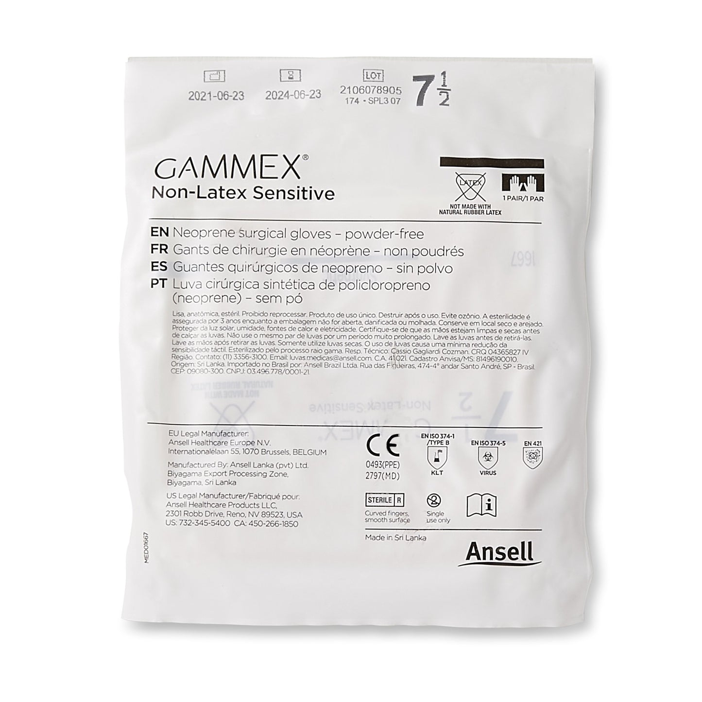GLOVE, SURG PLYCHPRN 7.5 STR2 SMTH CHEMO (50PR/BX 4BX/CS)