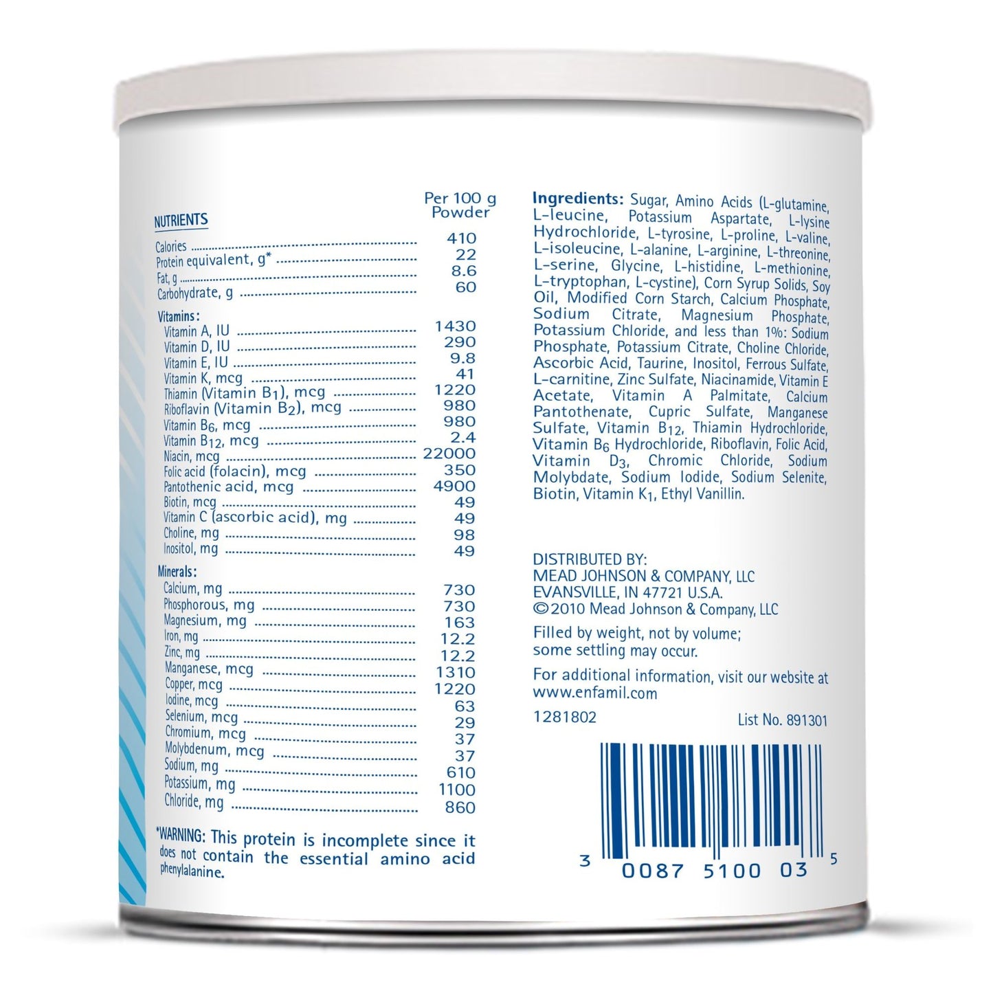 PHENYL FREE 2, METABOLIC PDR 1LB CAN (6/CS)