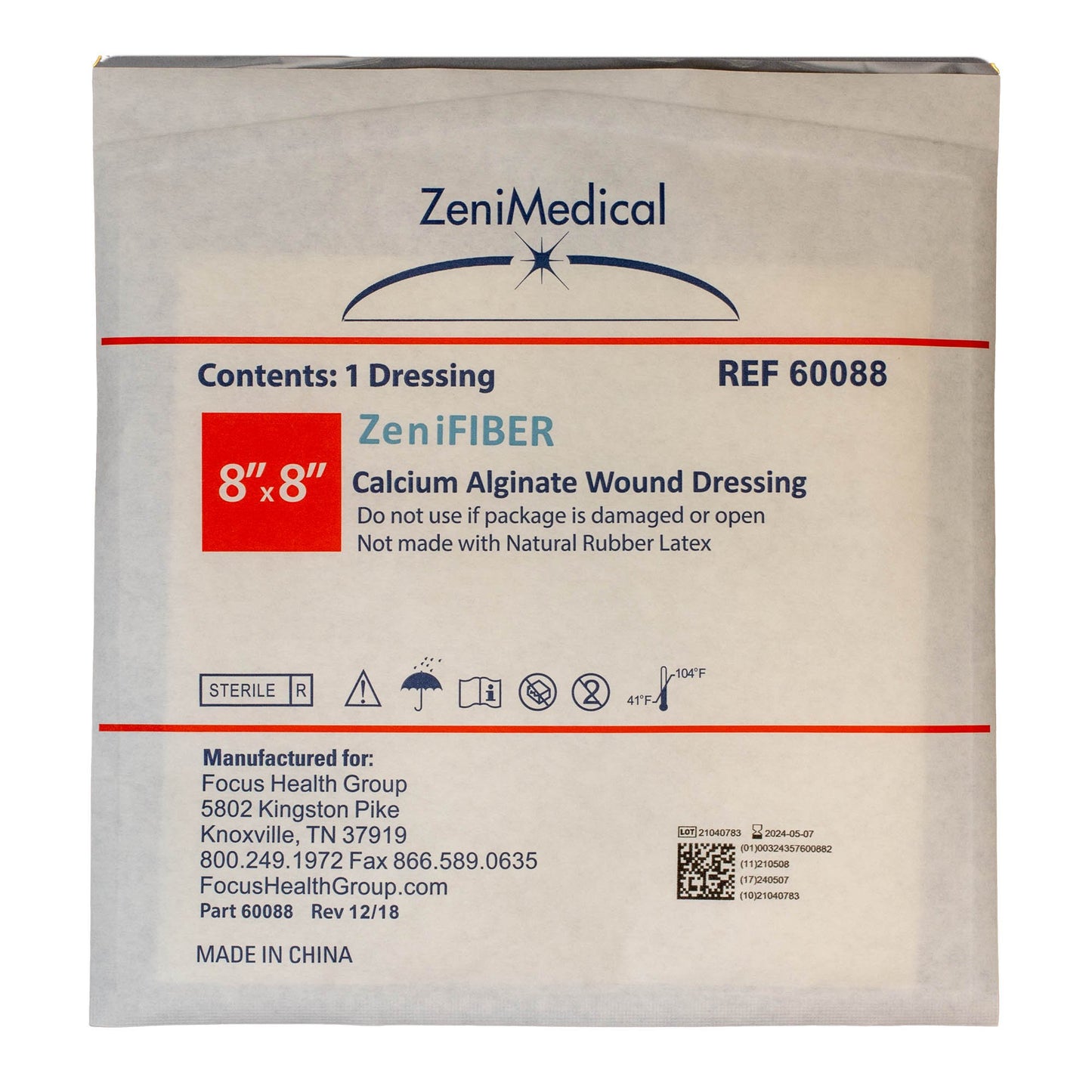 DRESSING, CALCIUM ALGINATE ZENFIBER 8"X8" (10/BX)