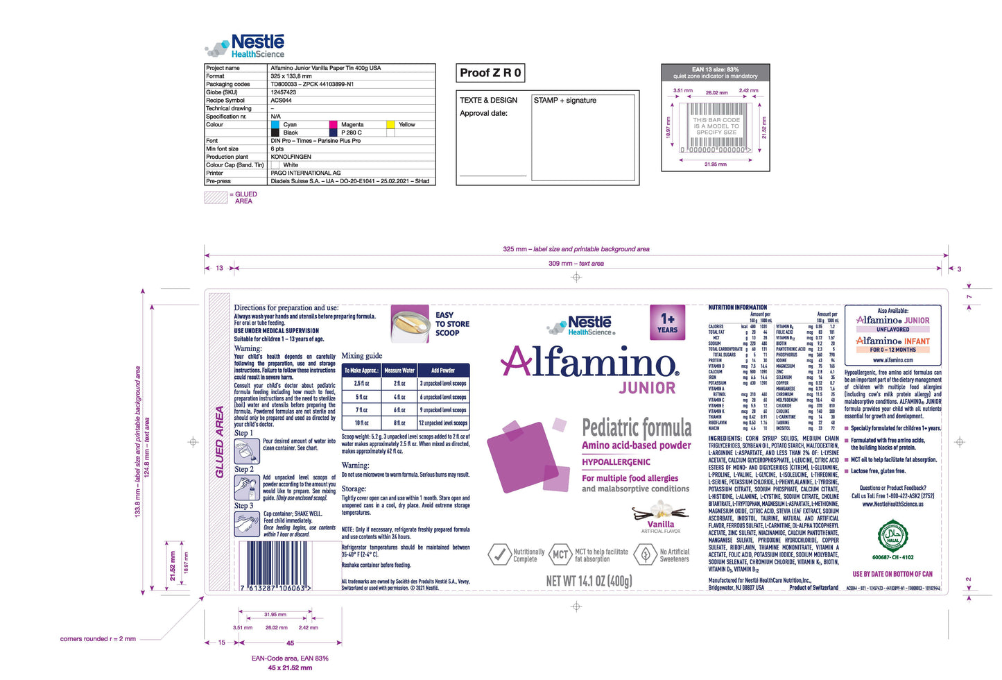 ALFAMINO JUNIOR, POWDRE VAN 400G (6/CS)