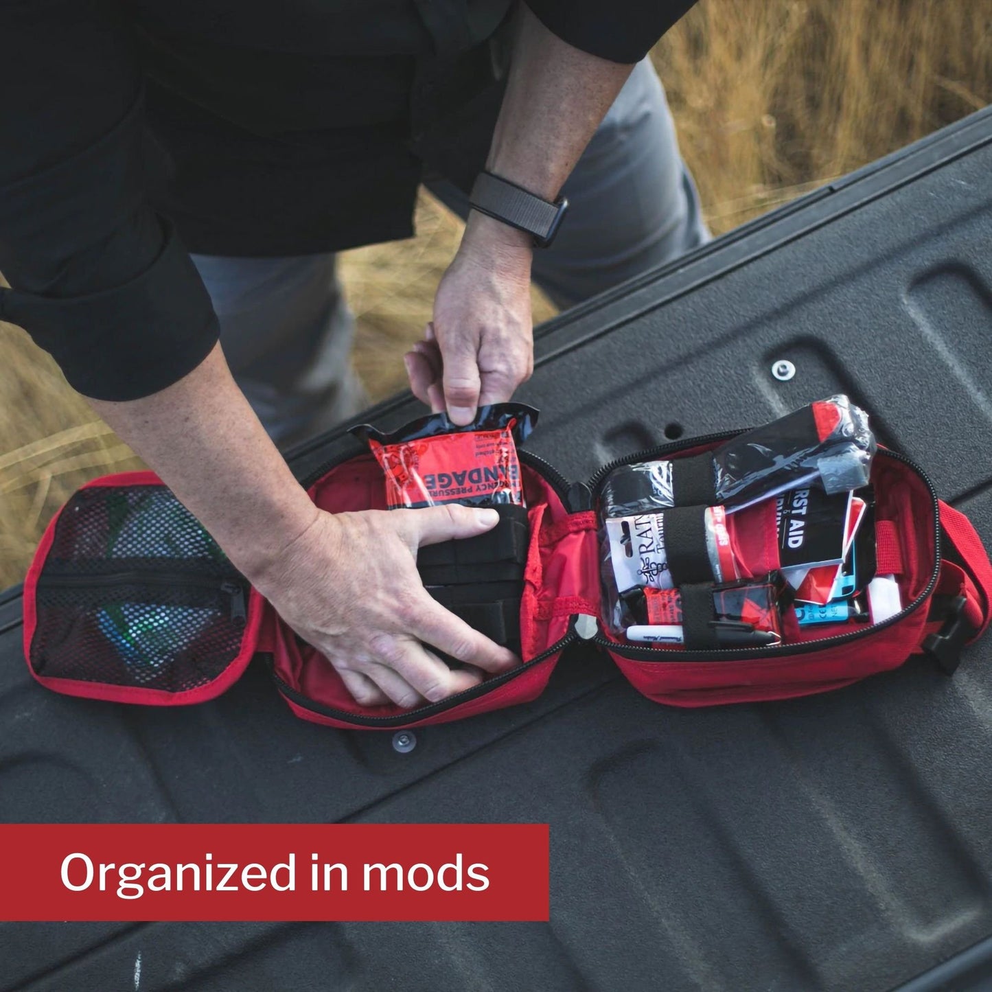 FIRST AID KIT, MYFAK PRO 100PCNYLON BAG RED 8.7X7.2X6"