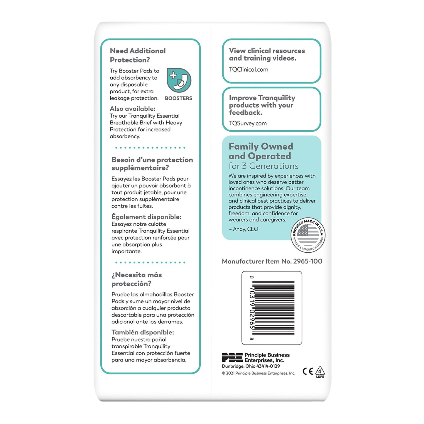 BRIEF, INCONT TRANQ ESSENT BRTHABL WHT MED (25/BG 4BG/CS)