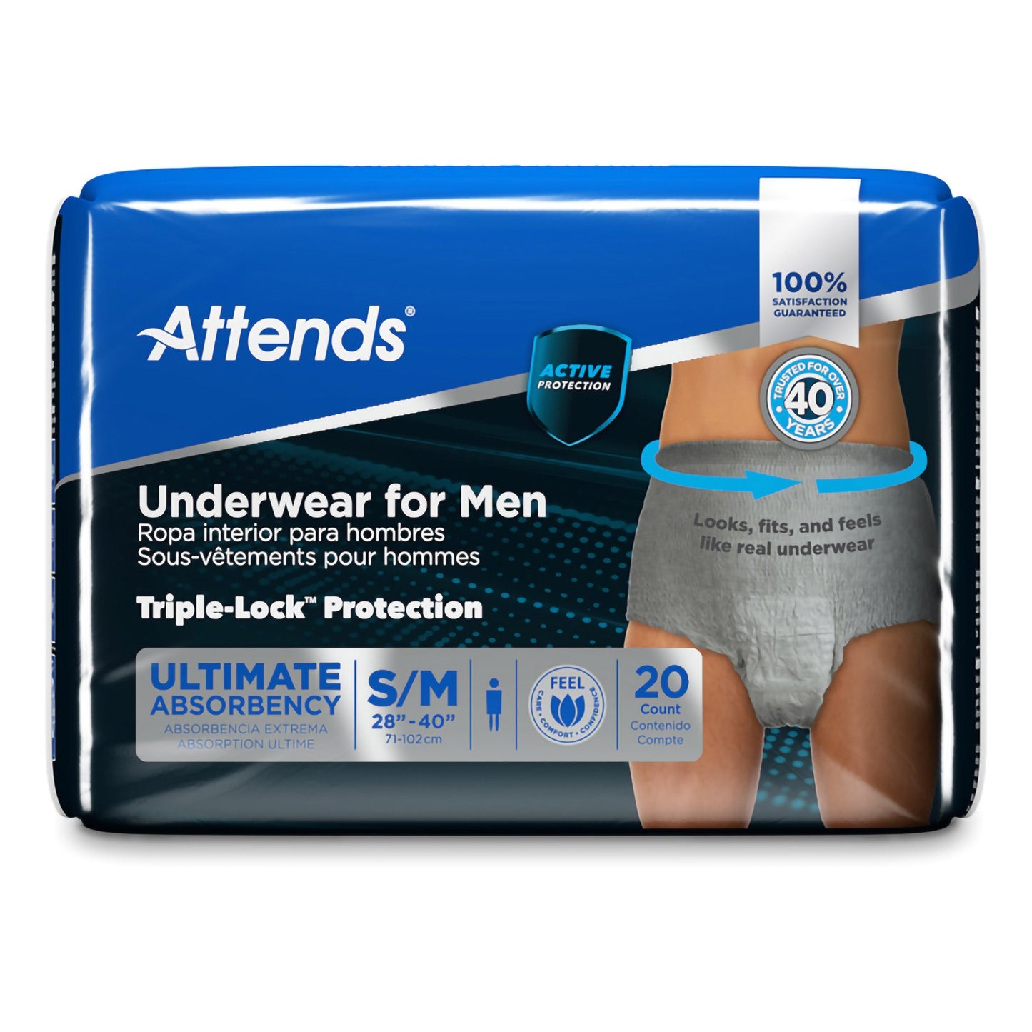 UNDERWEAR, ATTENDS ULT MALE SM/MED (20/BG 4BG/CS)