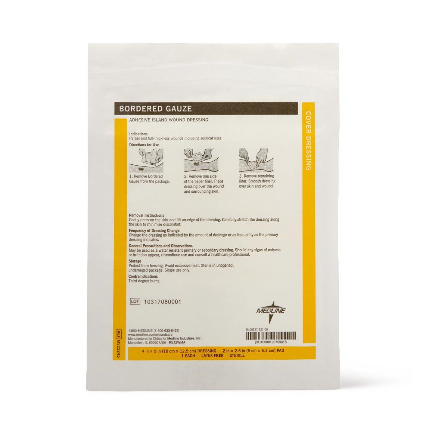 DRESSING, ADH W/BORDER GAUZE/PAD 4"X5" (15/BX 10BX/CS)