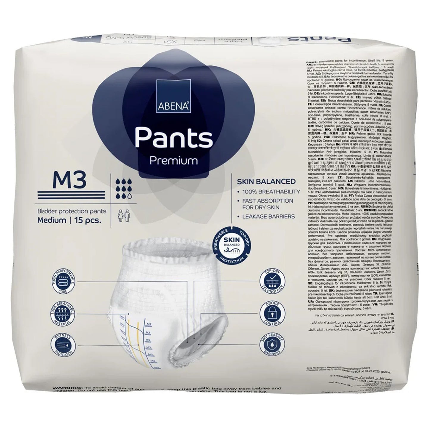 UNDERWEAR, INCONT ABENA PROT PREM M3 MED (15/PK 6PK/CS)